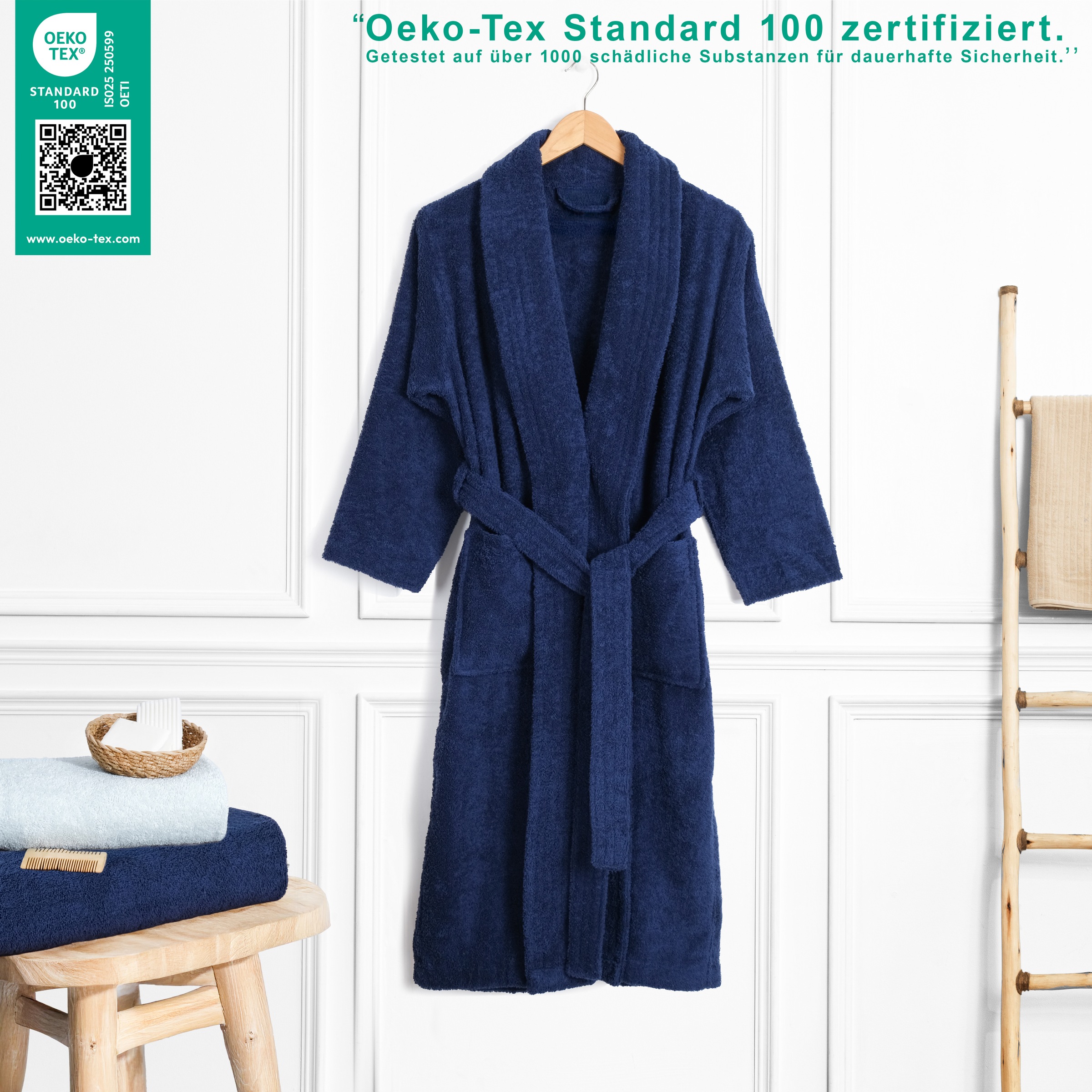 HAMMETEX Damenbademantel »Ren, 100% Baumwolle« 380 g/m² Frottee Bademantel mit Taschen – Saugfähig & Weich