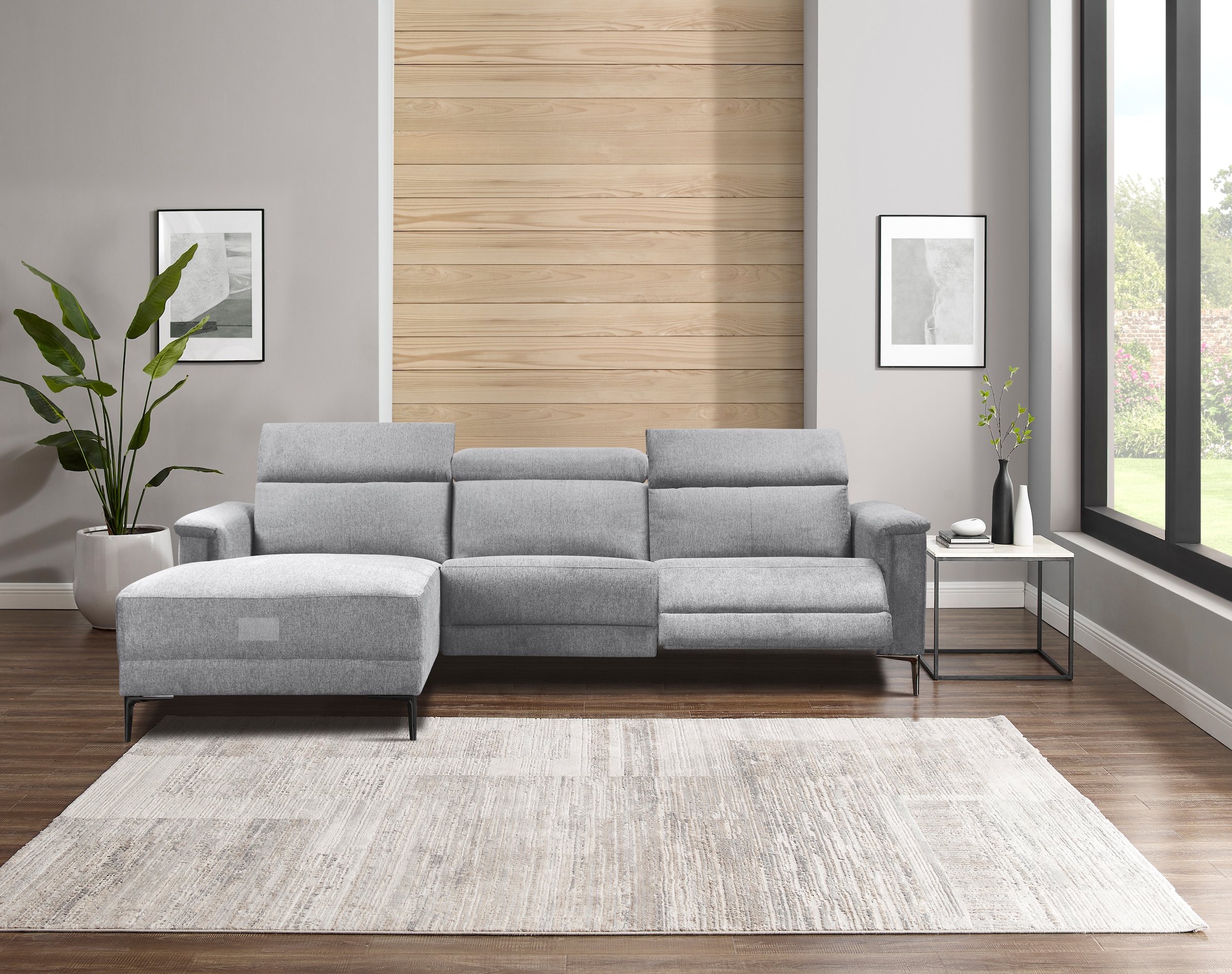 OTTO home Ecksofa »LUND, Struktur-Bezug, L-Form, 261cm, man. /elektr. Relaxfunktion« auch mit USB A/C-Anschluss sowie Kopfteilverstellung