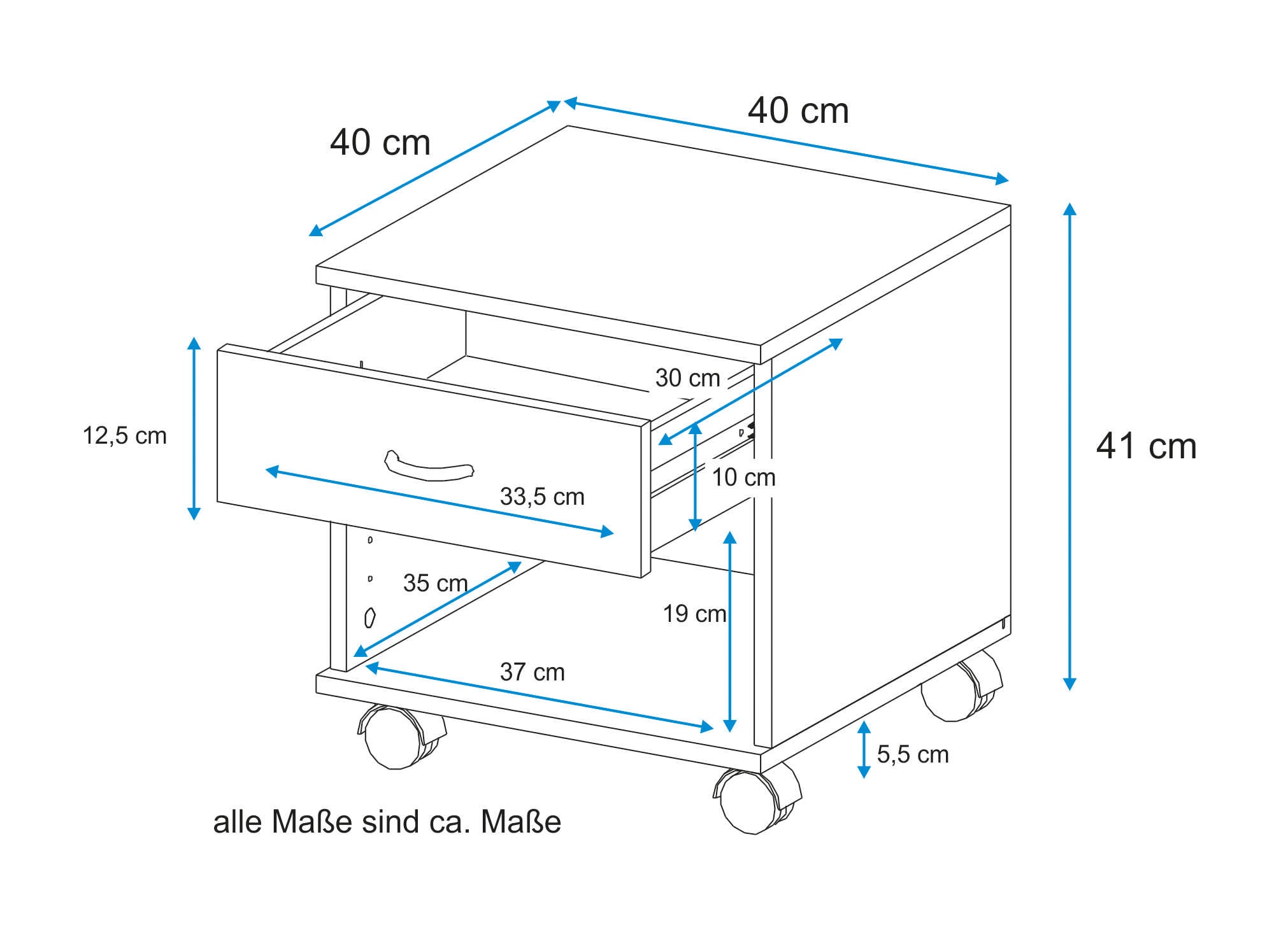 VOGL Möbelfabrik Rollcontainer »1191, Bürocontainer, Nachtschrank«, (1 St.), Ausführungen mit/ohne Schubladen, Höhe 41 cm, Made in Germany
