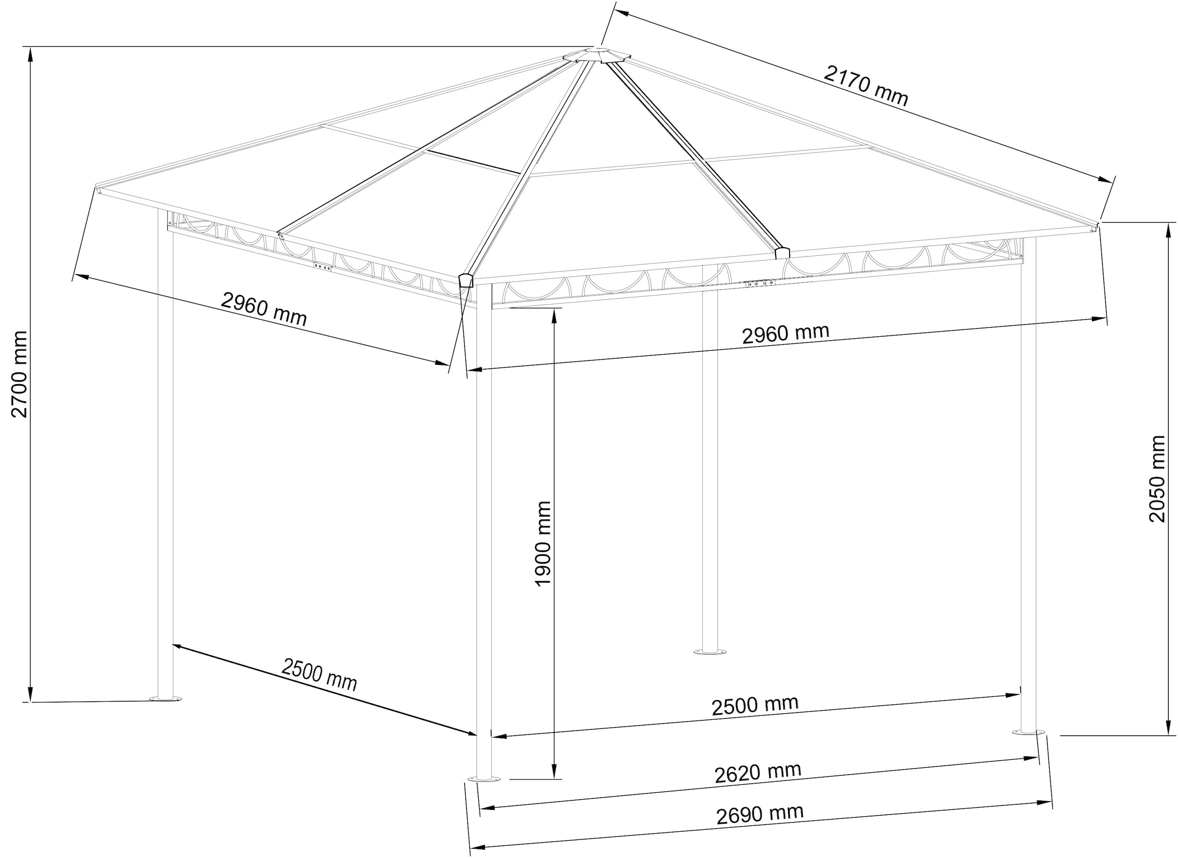 Quick Star Pavillon »Barcelona 1«, BxT: 300x300 cm, ohne Seitenteile