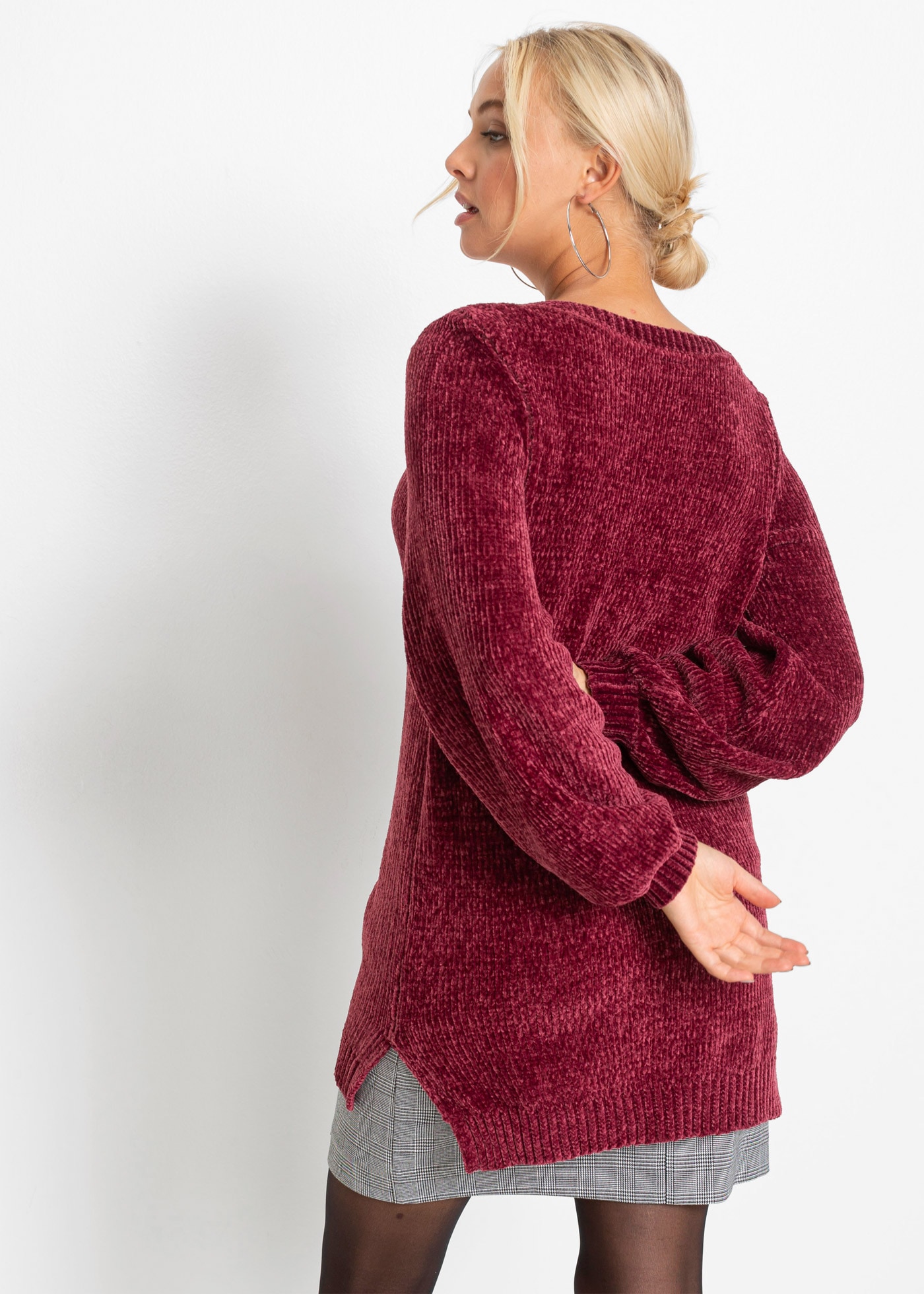 bonprix Longpullover »Chenille-Longpullover« aus Chenille, mit breitem U-Boot-Ausschnitt, für kühle Tage