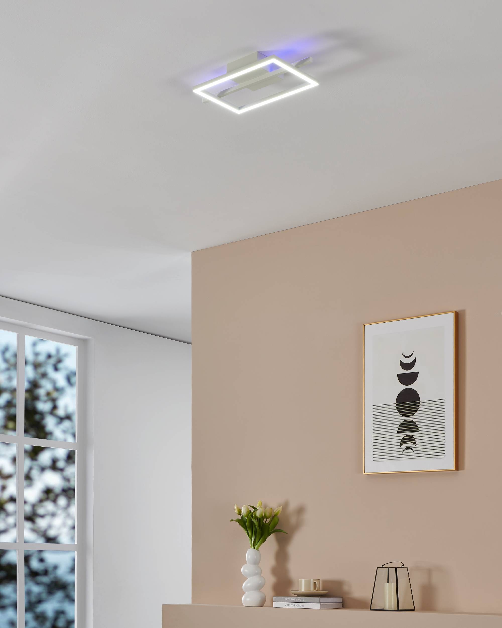 EGLO Deckenleuchte »Amandolo Deckenlampe RGB Backlight Fernbedienung inkl. geometrisch« LED-Modul 1 Stk. Kaltweiß | RGB Wand-/Deckenleuchte - L40 x B20 x H6,5 cm - weiß - 17W inkl.