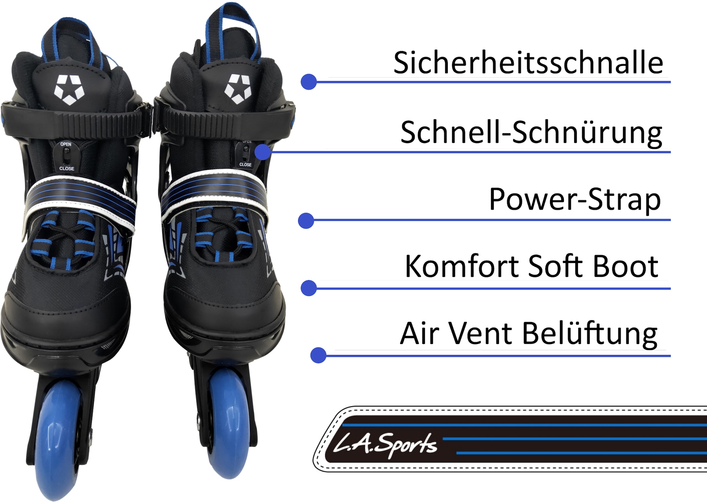 L.A. Sports Inlineskates »Softboot Kinder Jugendliche Größenverstellung 5 Größen verstellbar«
