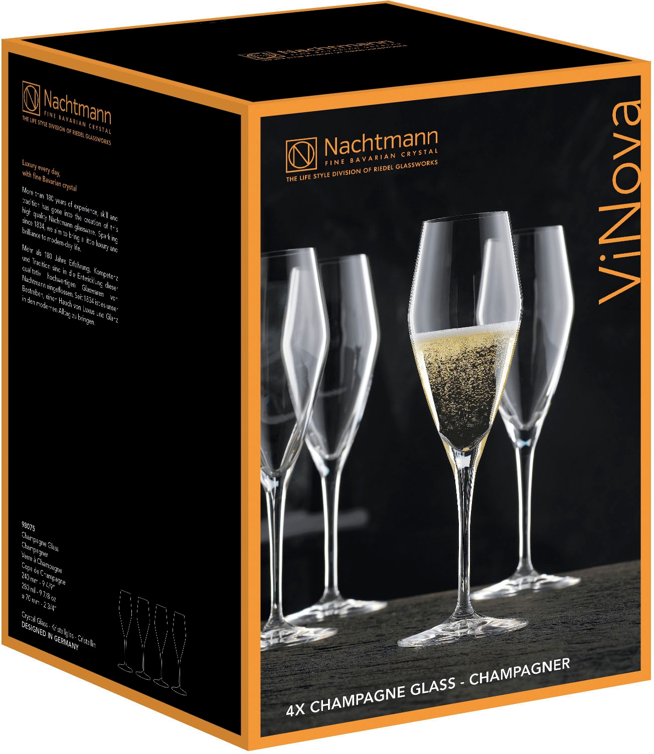 Nachtmann Champagnerglas »ViNova«, (Set, 4 tlg., Set bestehend aus 4 Gläsern), 280 ml, Made in Germany, 4-teilig