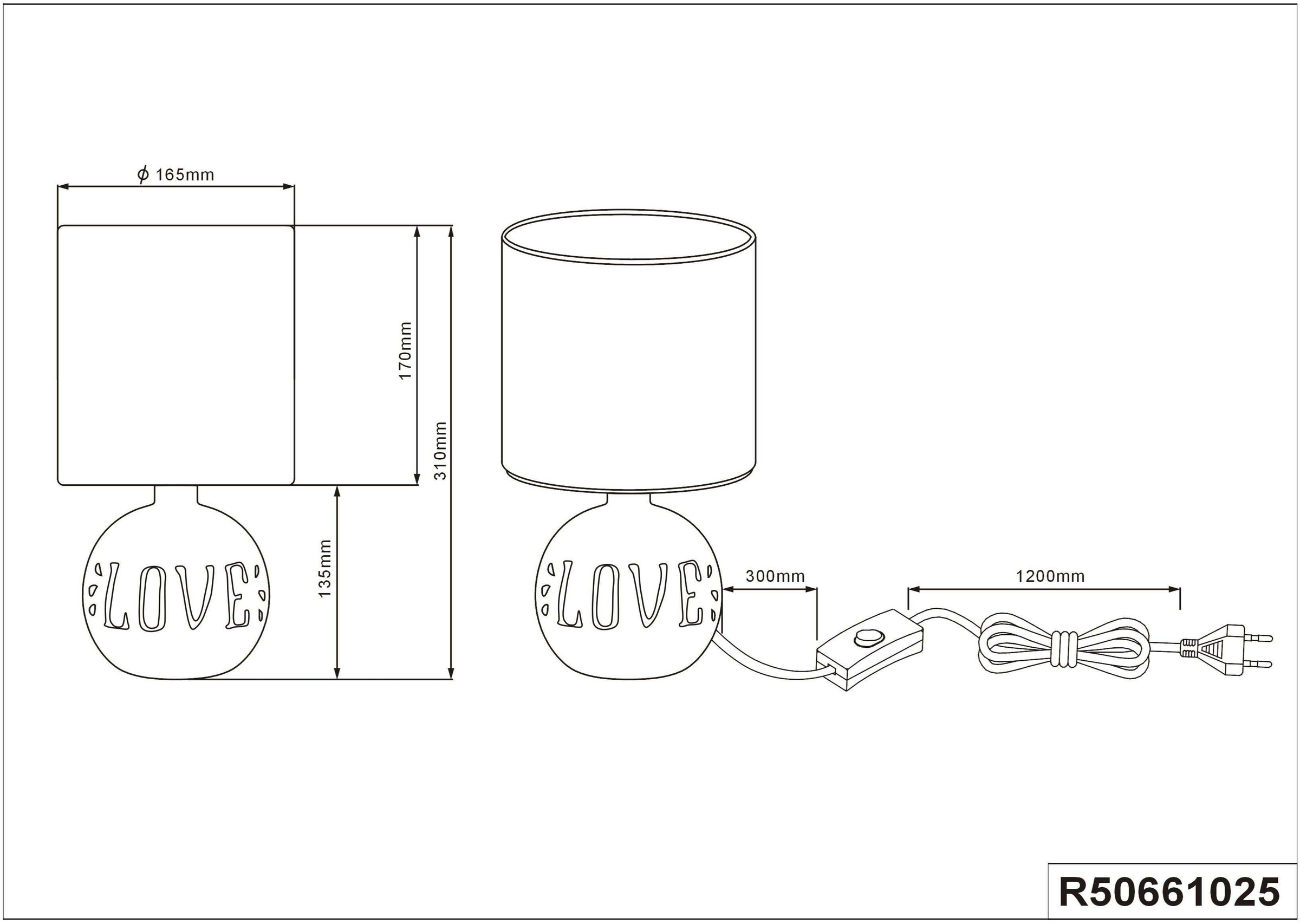 LOVE-Schriftzug, Tischleuchte 1 | »Esna«, Garantie Keramikfuß Leuchten mit Jahren mit E14 flammig-flammig, kaufen und Schreibtischlampe XXL 3 online Stoffschirm TRIO