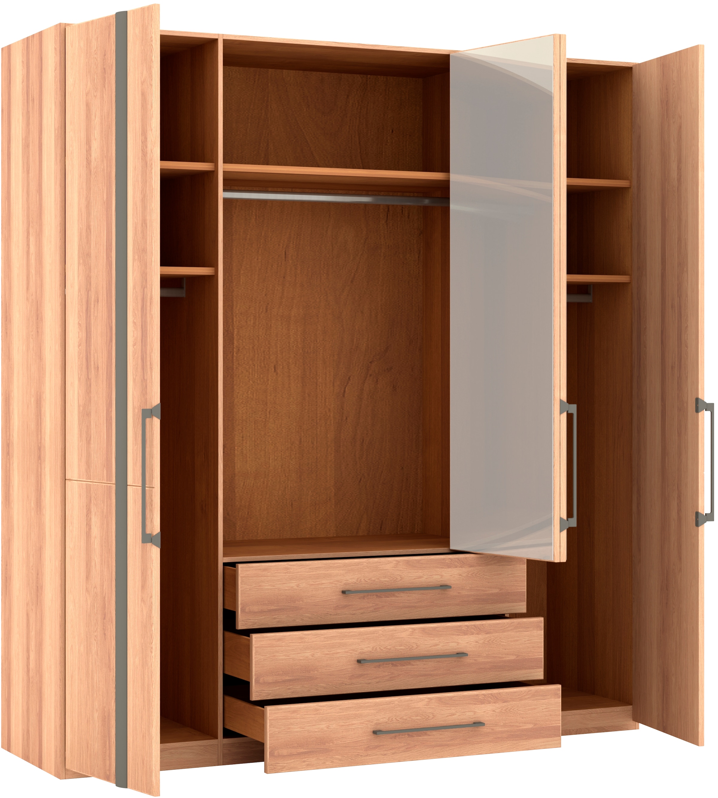 Musterring Drehtürenschrank »Sorrent, Kleiderschrank, teilmassiv Eiche«, (mit Türdämpfern, mit Schubladen, extra Böden, MADE IN GERMANY), Türen in Eiche massiv und als Parsol-Bronze-Spiegel, mit Schubkästen