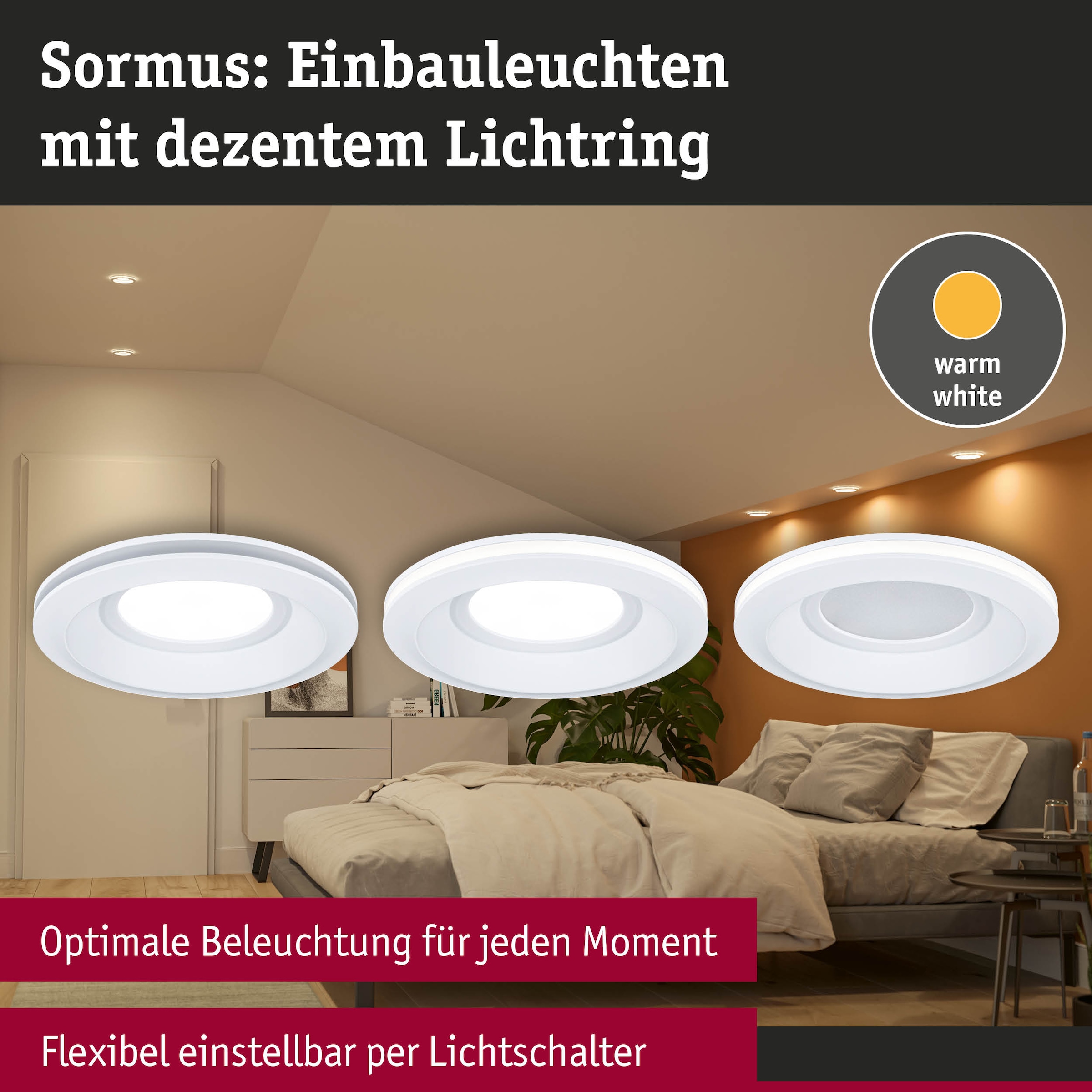 Paulmann LED Einbauleuchte »LED Einbauleuchte Sormus IP65 rund 100mm« 3 Stk. Warmweiß Memoryfunktion