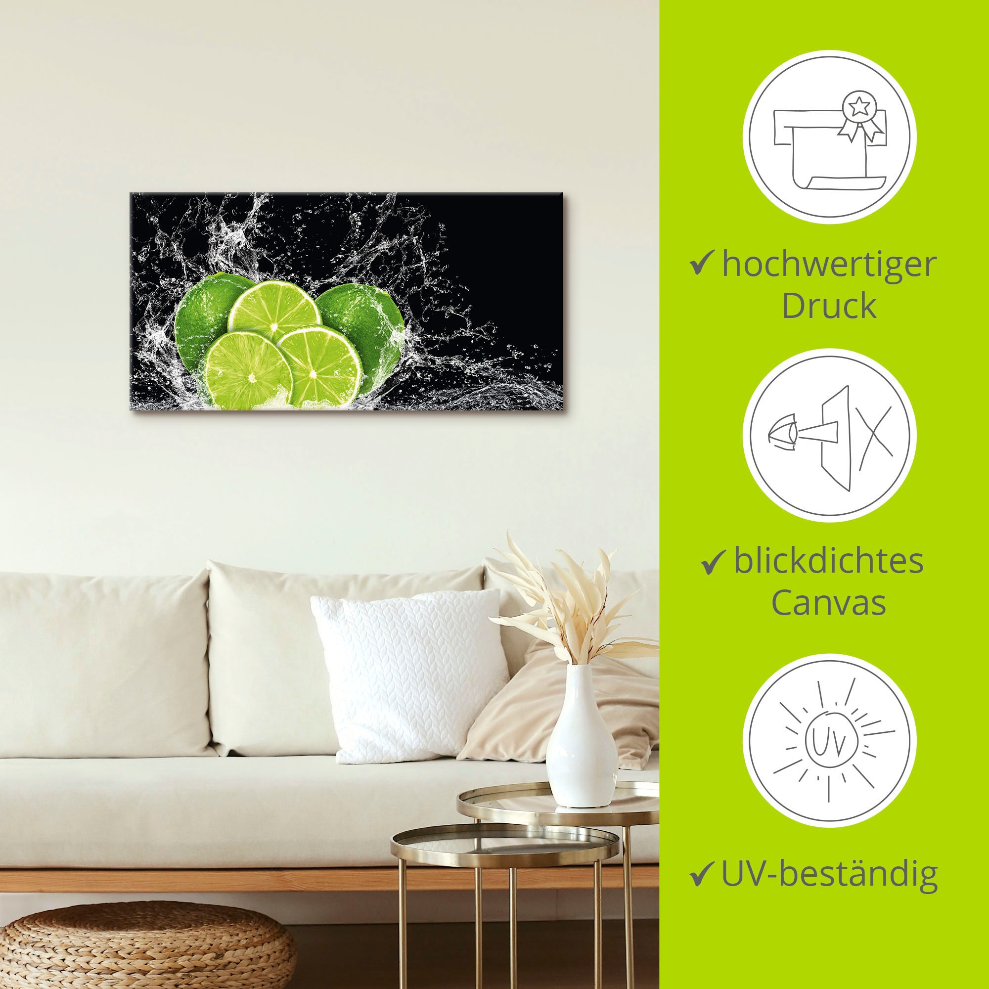 Artland Wandbild »Limone mit Spritzwasser«, Obst Bilder, (1 St.), als Leinwandbild, Poster, Wandaufkleber in verschied. Größen