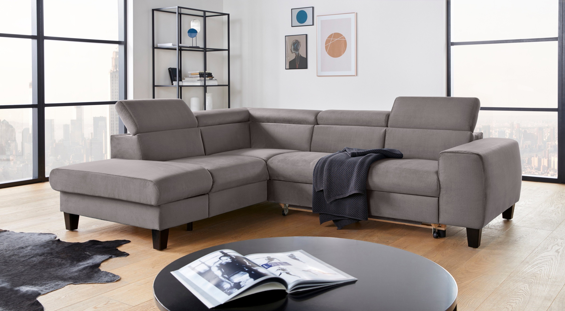 COTTA Polstergarnitur »Morven L-Form«, (Set), Set bestehend aus: Ecksofa mit Kopfteilverstellung & Hocker