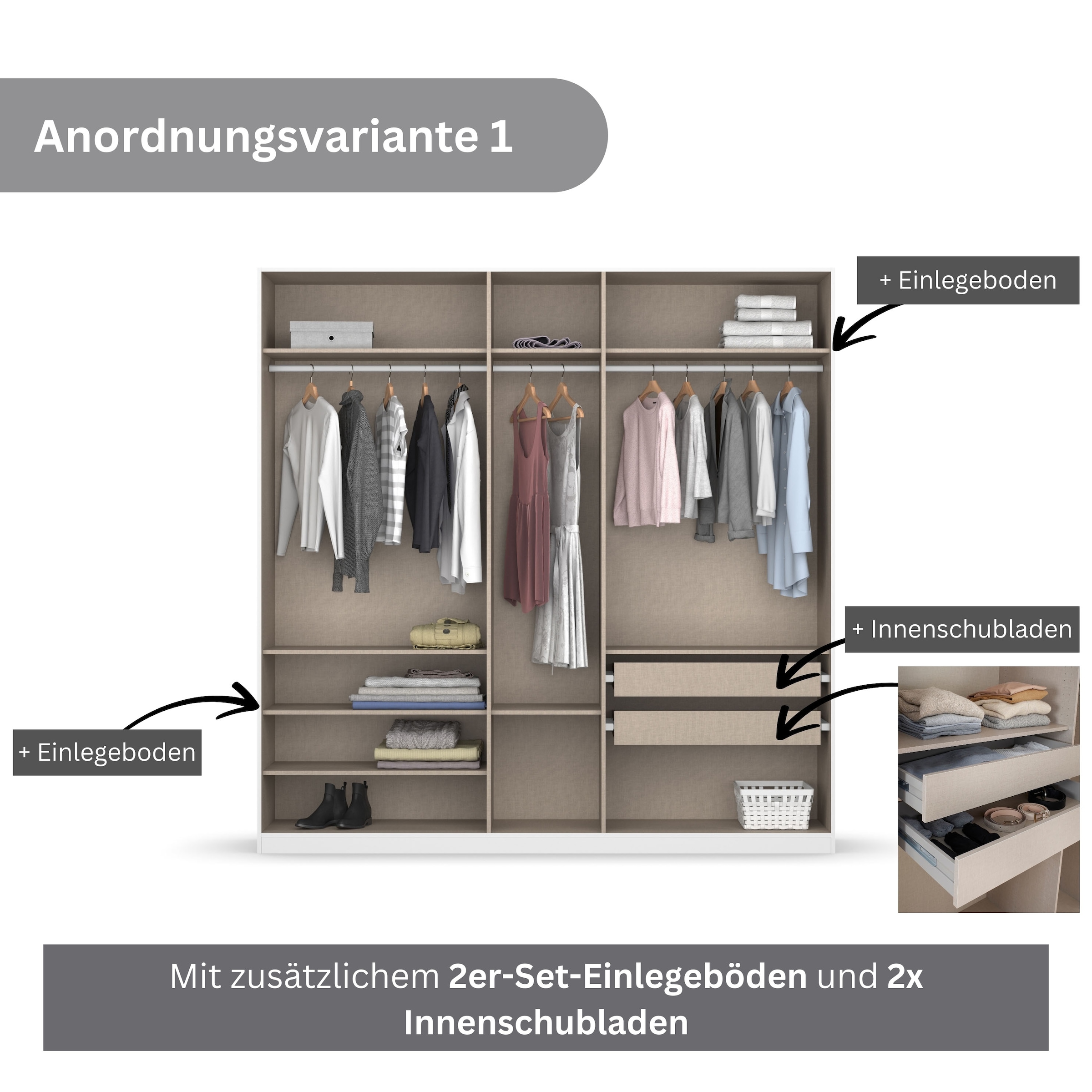 rauch Drehtürenschrank »Kleiderschrank Schrank Garderobe KOLUNA mit hochwertiger Glasfront«, inkl. 2 Innenschubladen sowie extra Einlegeböden MADE IN GERMANY