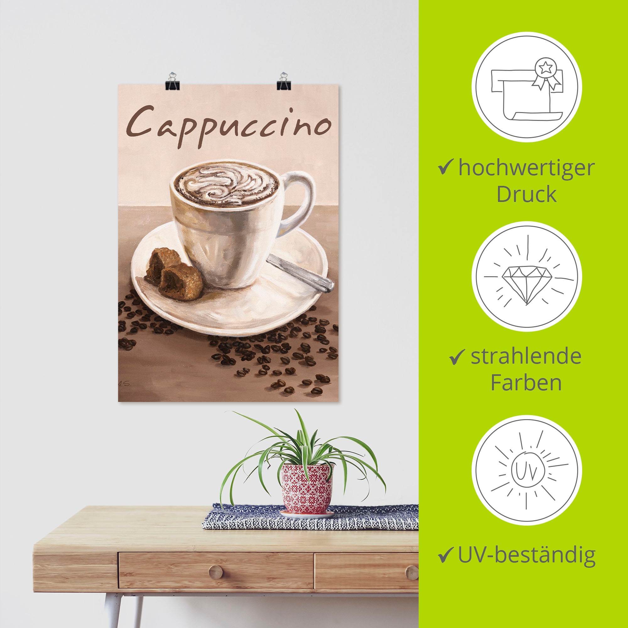 Artland Wandbild »Cappuccino - Kaffee« Kaffee Bilder 1 Stk. tlg. als Leinwandbild, Poster in verschied. Größen