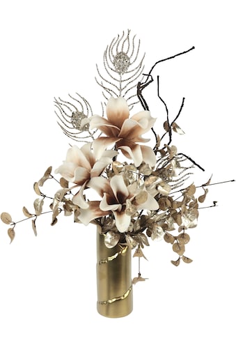 Winterliche Kunstpflanze »Gesteck, Soft-Magnolie in Vase, festliche Weihnachtdeko,«