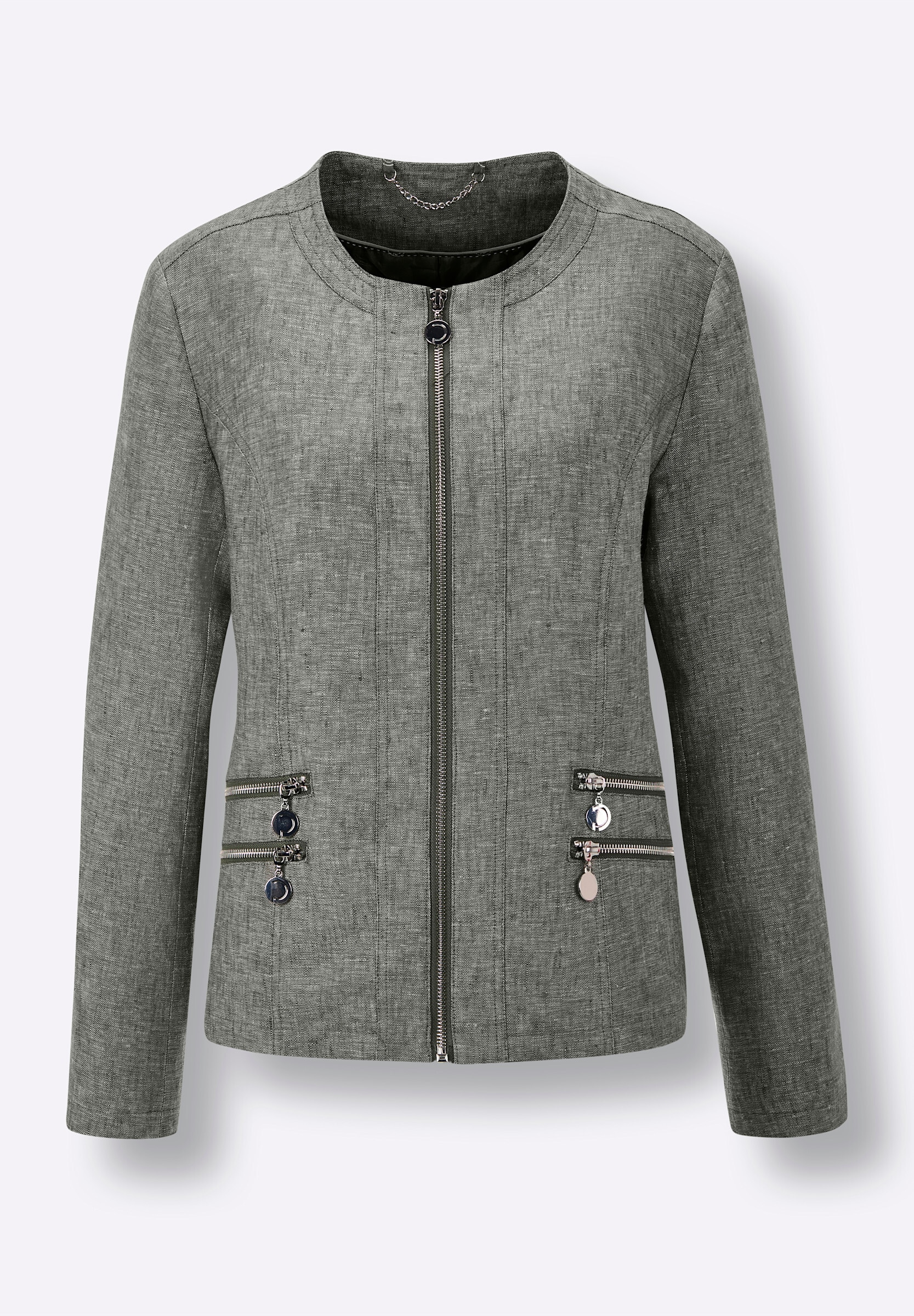 creation L Blusenblazer »Leinen-Blazer Leinenblazer mit Reißverschluss-Taschen«