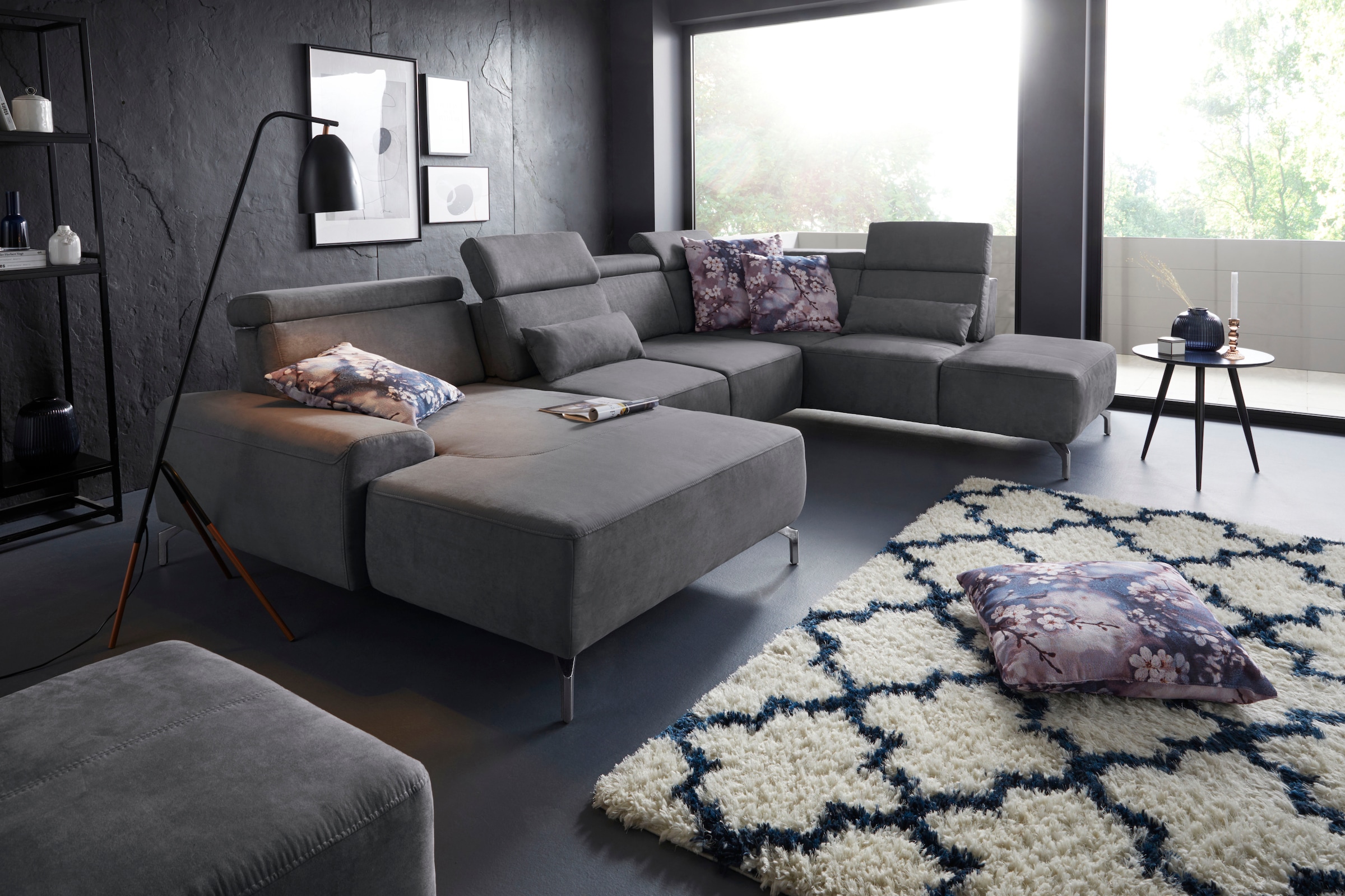 sit&more Wohnlandschaft »Gizeh U-Form« 15 cm Fußhöhe, inklusive Sitztiefenverstellung und Kopfteilverstellung