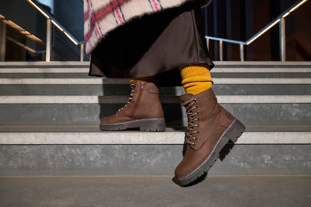 Rieker Schnürstiefelette  Schnürboots, Plateauboots, Profilsohle, mit Innenreißverschluss