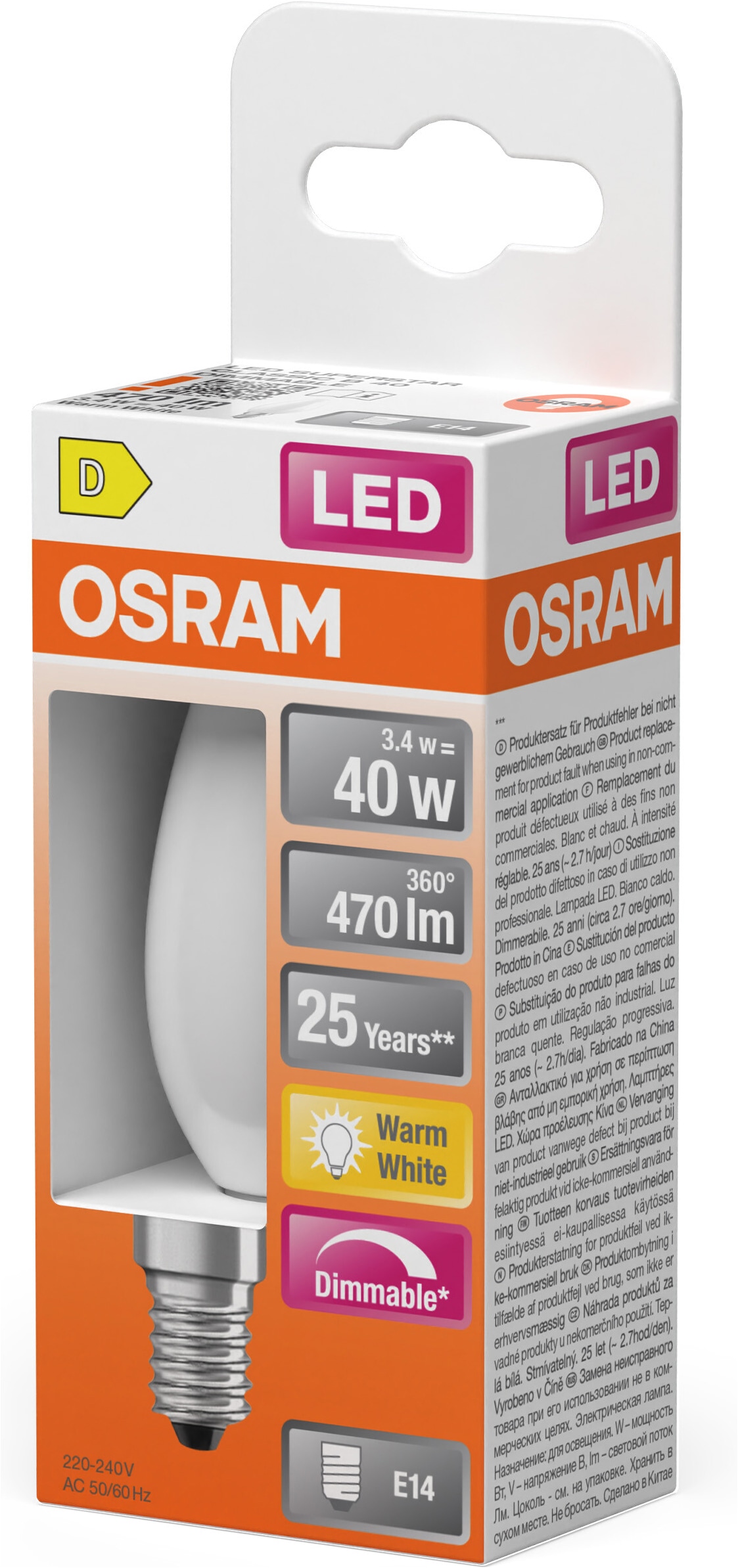 Osram LED-Leuchtmittel »LED Retrofit CLASSIC Kerzenform« E14 1 Stk. Warmweiß
