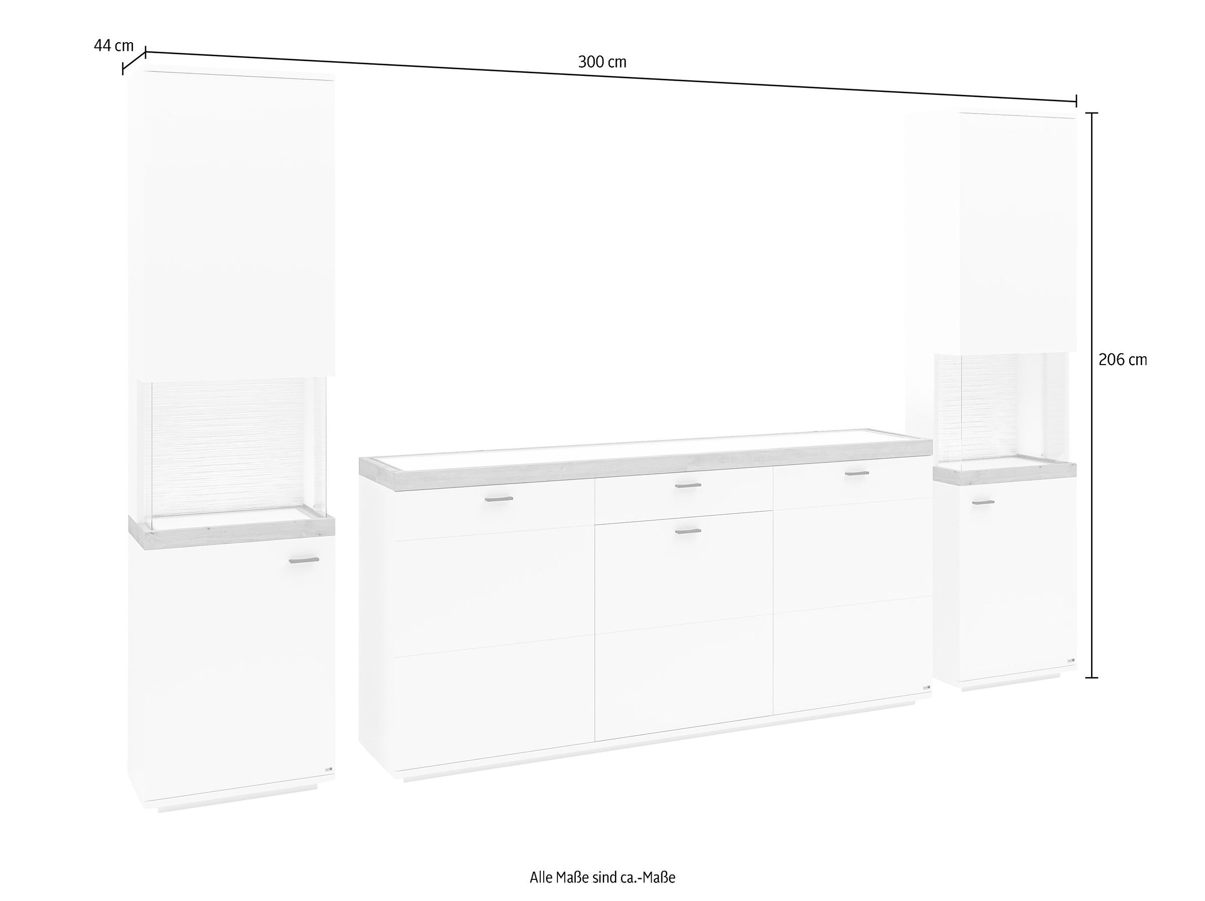 set one by Musterring Wohnwand »Lancaster«, 3-teilig mit Fronten in weiß  oder grau, Breite ca.300cm auf Raten bestellen | Wandkonsolen