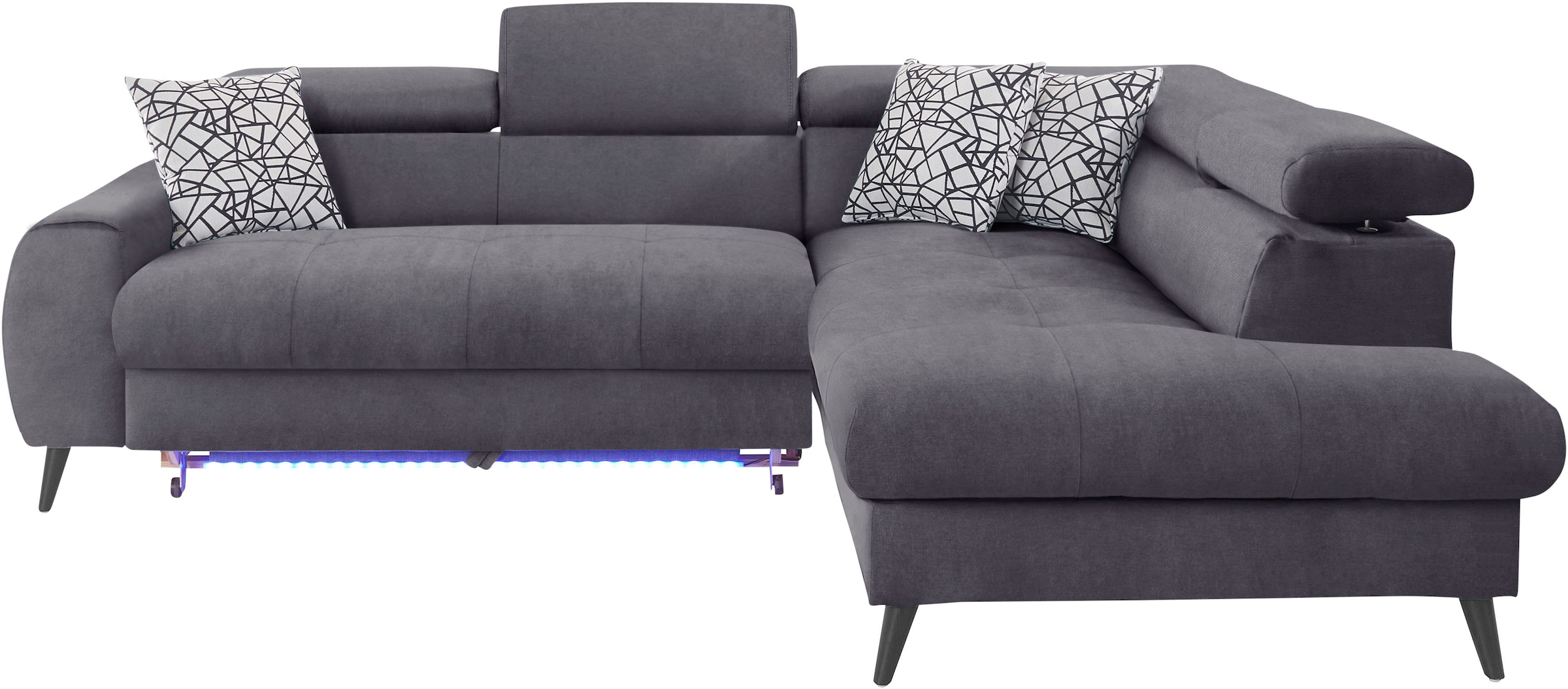 COTTA Ecksofa »Mia L-Form mit 3 Zierkissen« wahlweise mit Bettfunktion, Bettkasten, Beleuchtung & Wireless-Charger