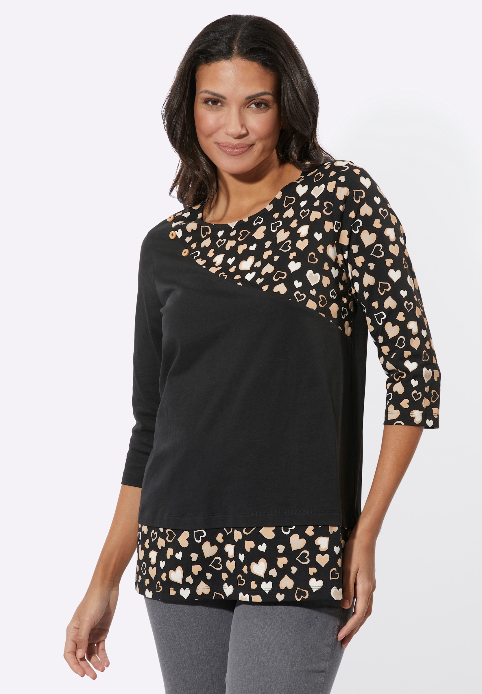 Sieh an! Longshirt »Longshirt Longshirt mit Herzchen-Einsätzen«