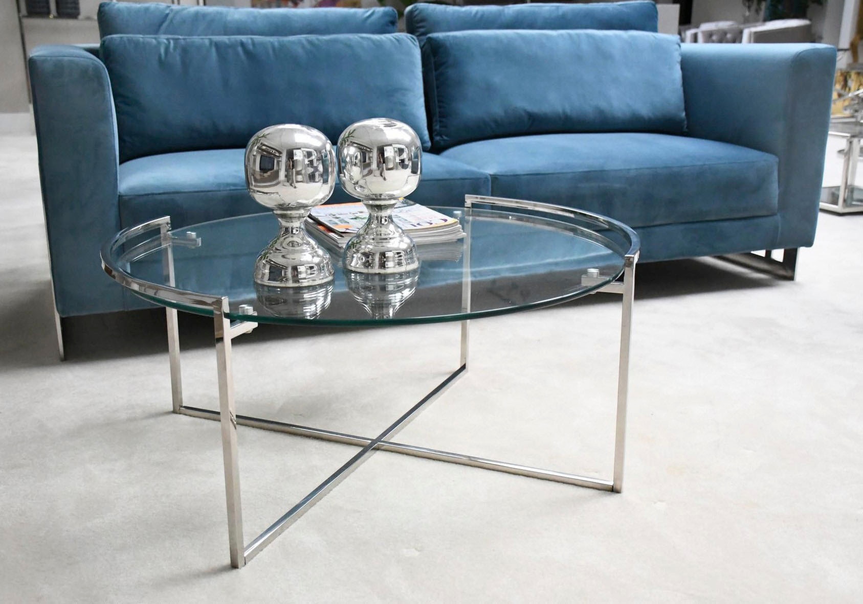 Leonique Couchtisch »Paula«, Runder Couchtisch, Silber, Chrom, Glasplatte, Gestell, 90x90x40