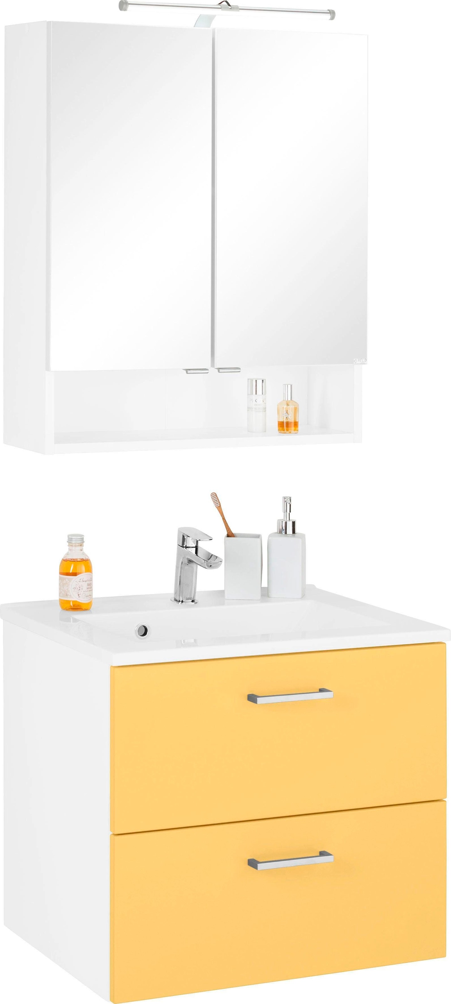 welltime Badmöbel-Set »Ribera«, (2 St.), Spiegelschrank Breite 60 cm, Waschtisch