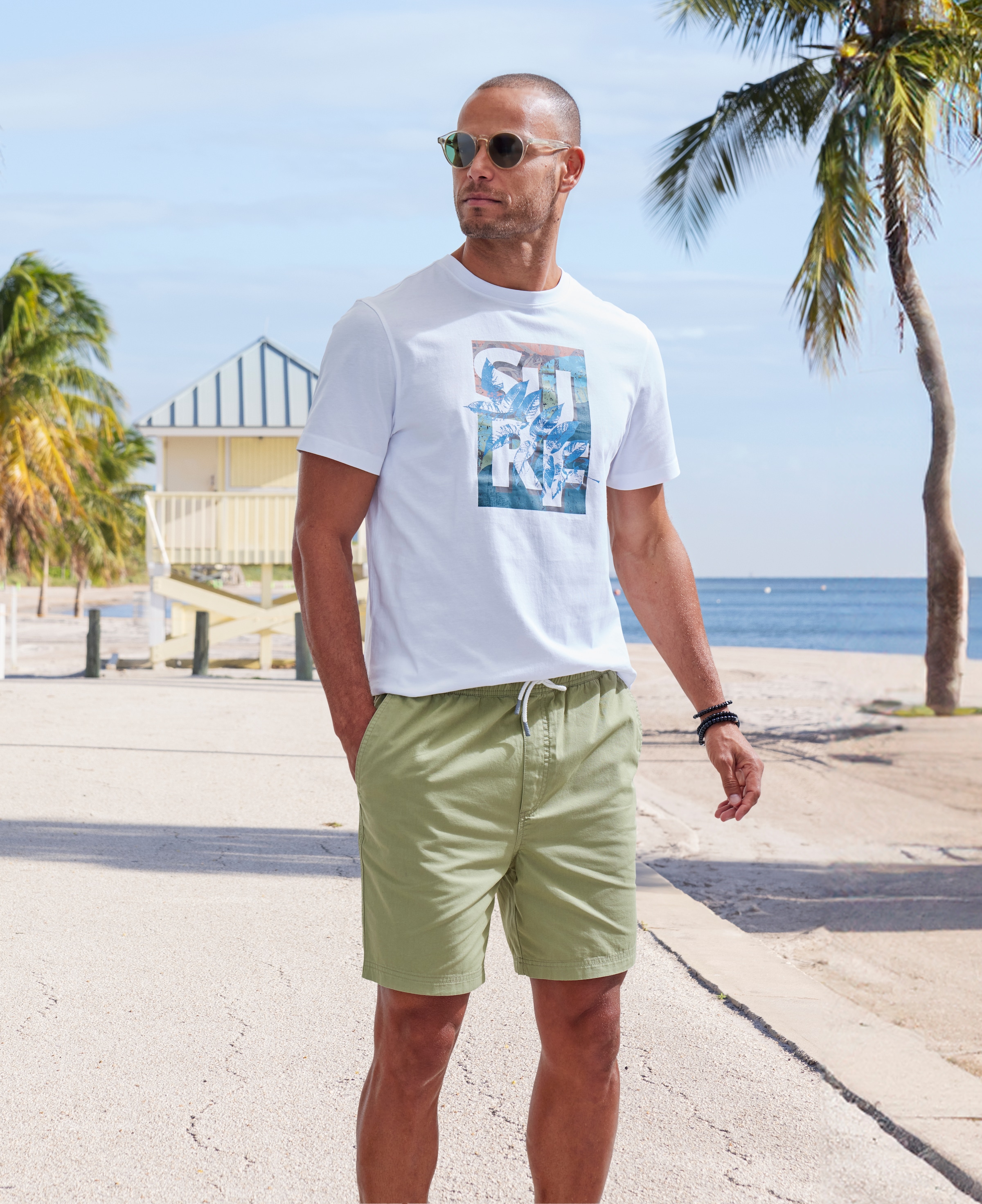 John Devin T-Shirt, Rundhalsshirt mit Surf -Aufdruck aus reiner Baumwolle