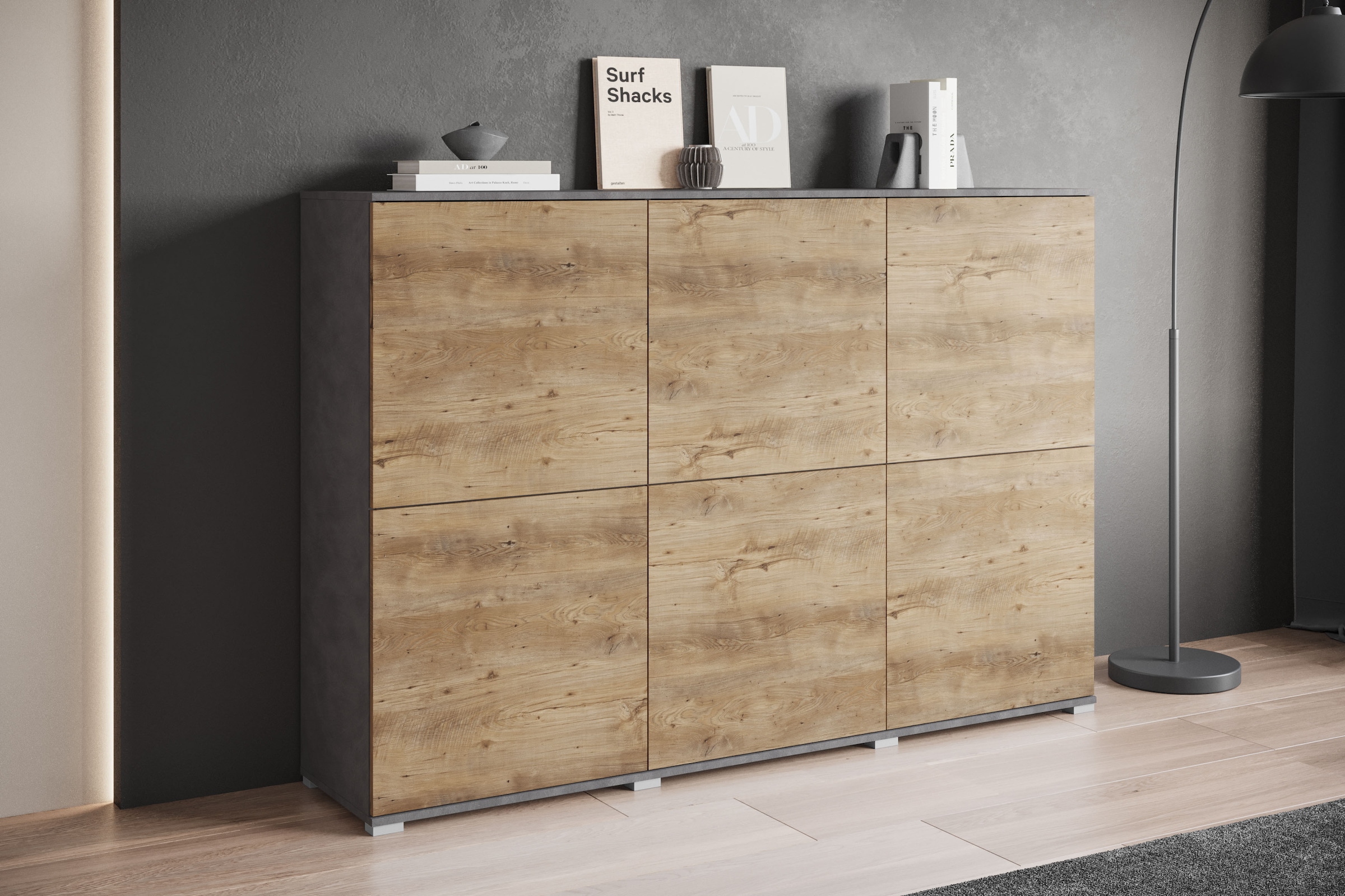 INOSIGN Highboard »Kenia, moderne grifflose Hochkommode mit 6 Türen, Breite 180 cm«, (1 St.), Push-to-Open-Fronten, höhenverstellbaren Einlegeböden