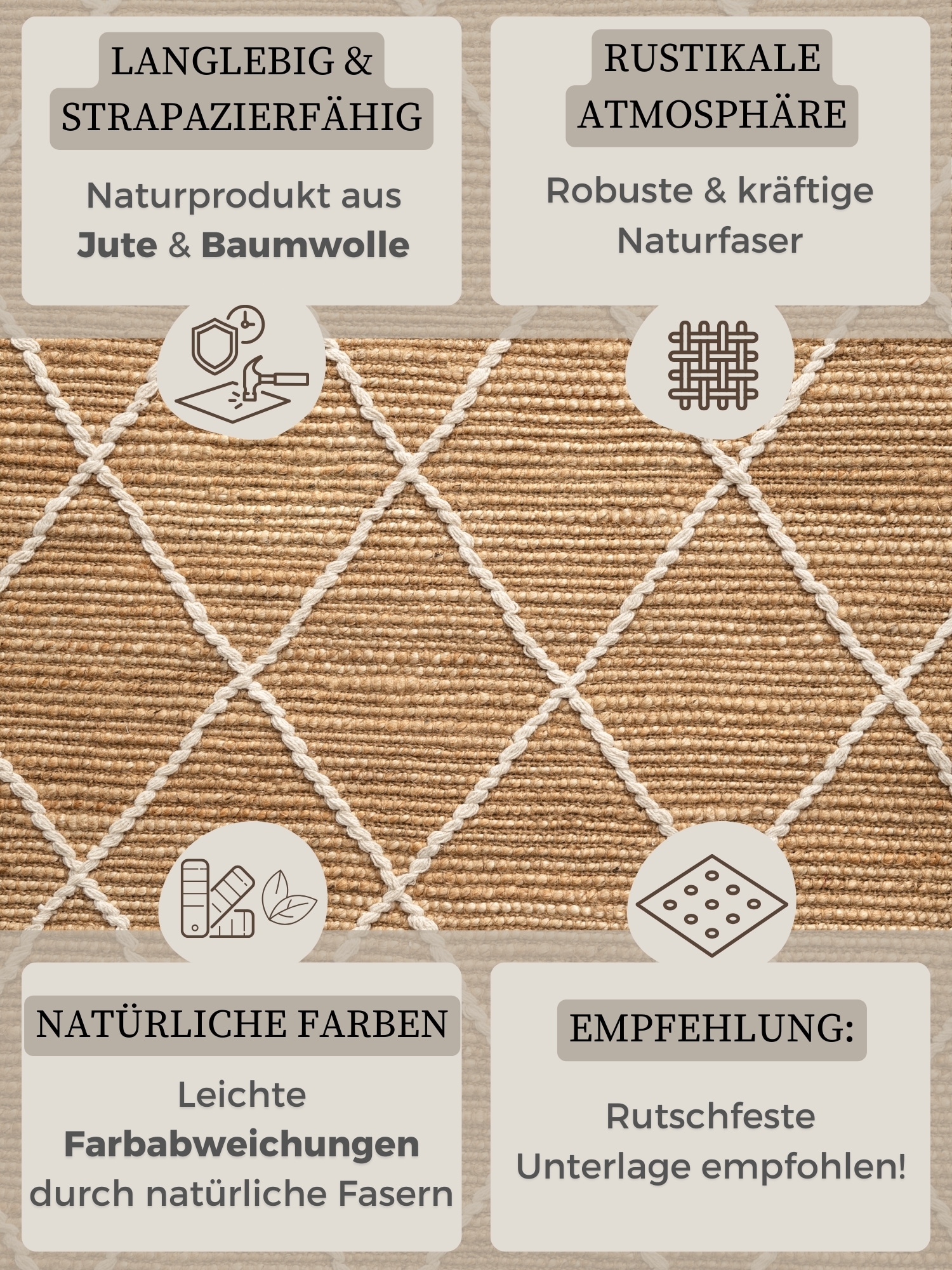 HANSE Home Teppich »Kunu Juteteppich«, rechteckig, 10 mm Höhe, Naturfasern, Jute mit Baumwolle, Wohnzimmer, Diele, Flur, Boho, Skandi