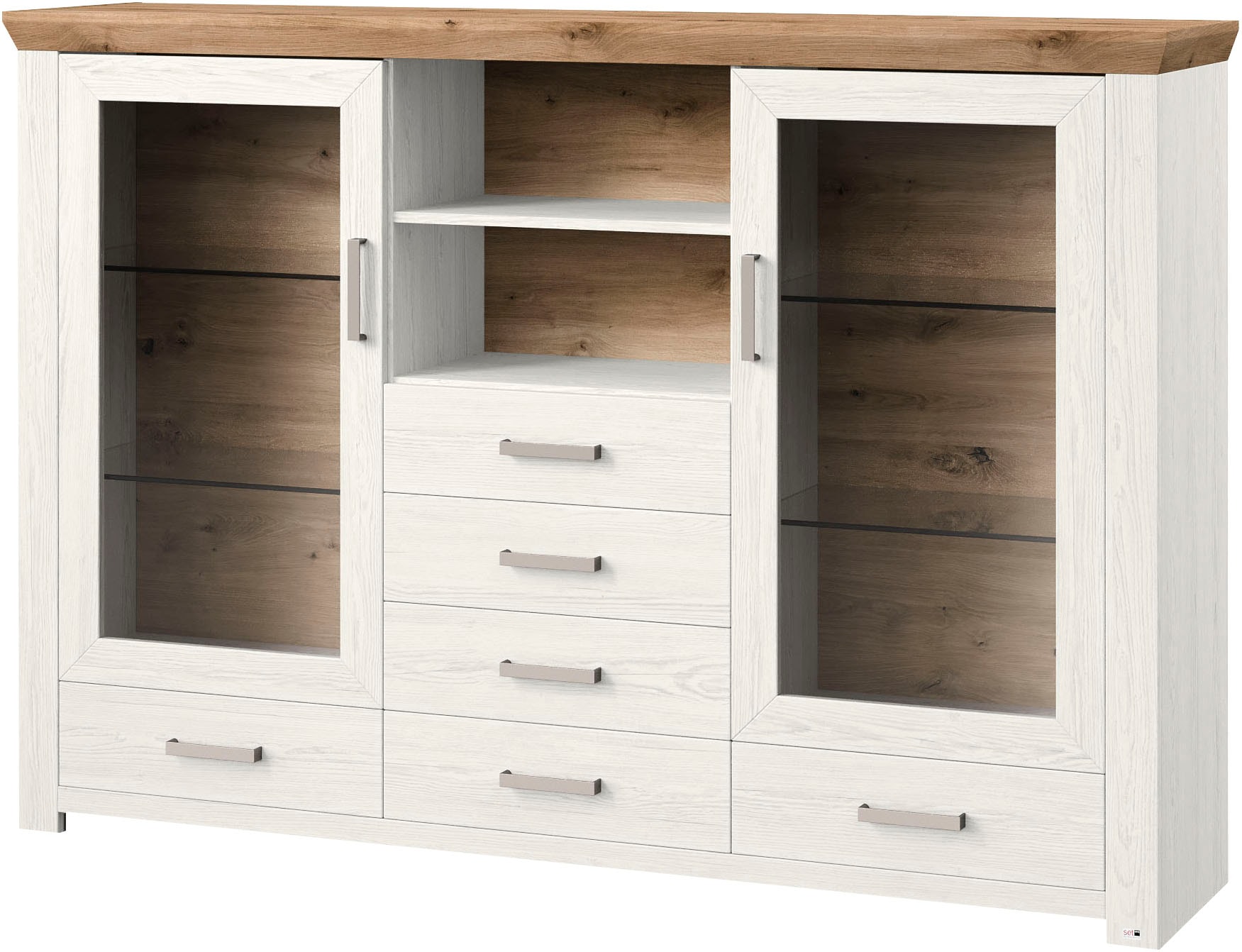 set one by Musterring Highboard »York«, Typ 56, mit Glastüren, Beleuchtung optional, B 184 cm
