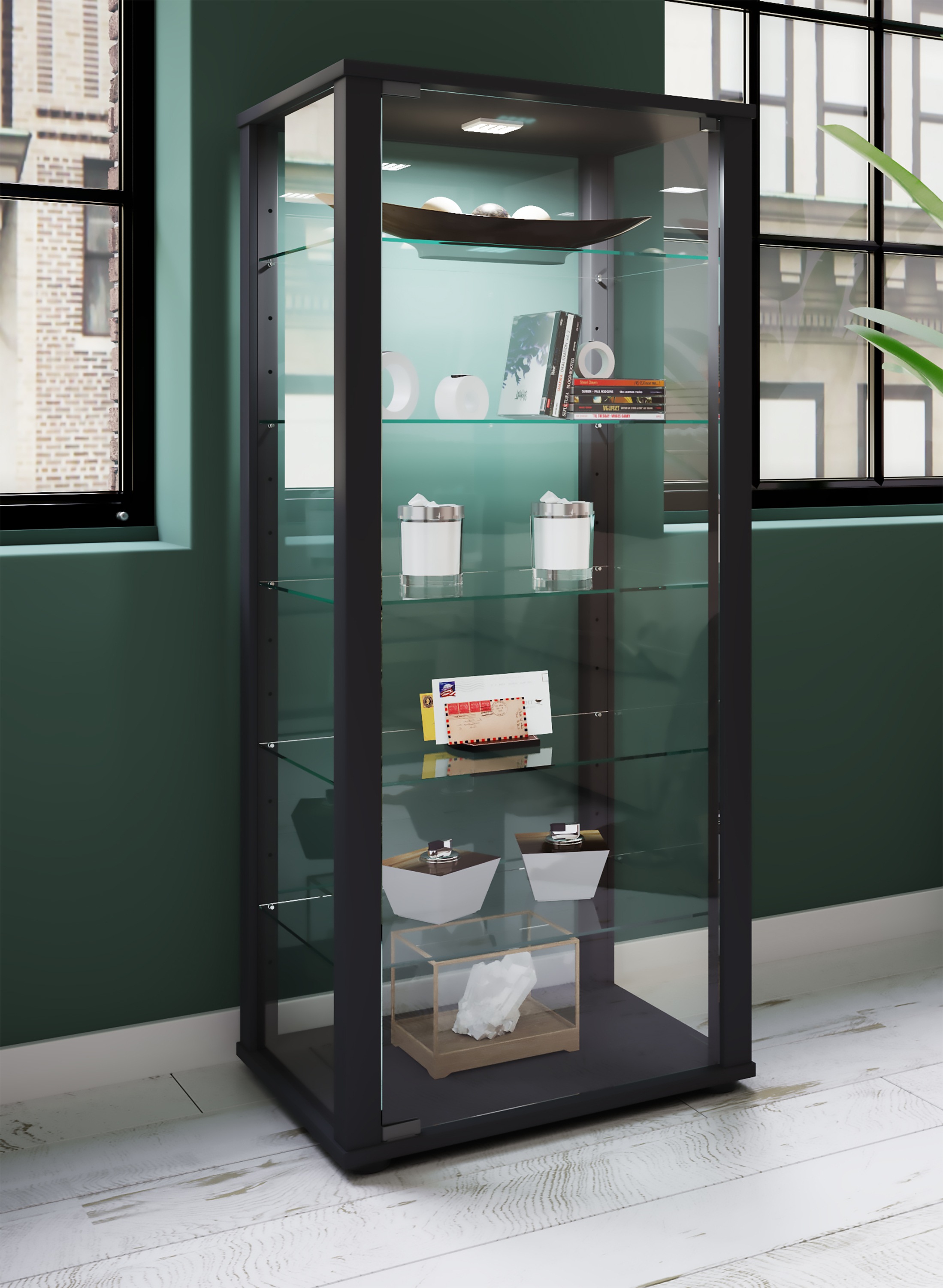 VCM Vitrine »VCM Glasvitrine stehend | Vitrine Glas mit ESG-Sicherheitsglas | Maße ca. H. 115 x B. 50 x T. 38 cm | Standvitrine Glas | Modern und platzsparend | Glas Vitrinenschrank ¿ Kavisa L«, (1 St.)