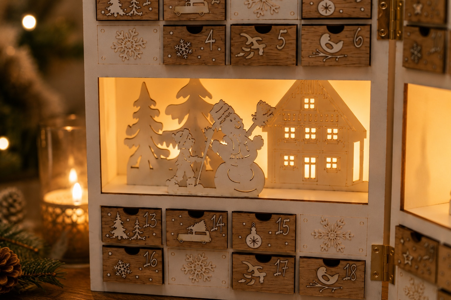 OTTO home befüllbarer Adventskalender »Adventskalender« für Erwachsene Mit Beleuchtung und 6h-Timer, winterliche Motive, Höhe 22 cm