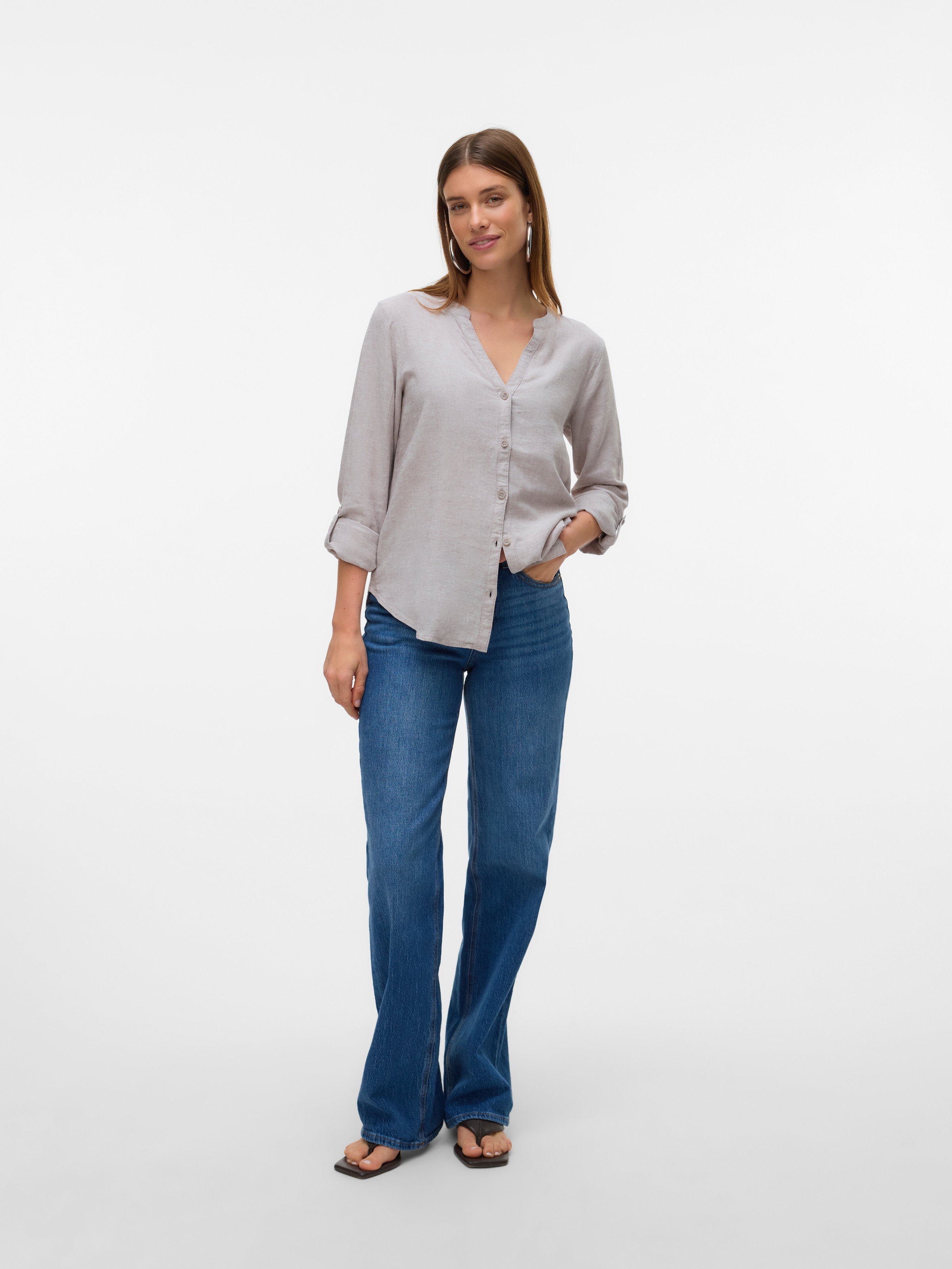 Vero Moda Langarmbluse »VMLINN LS V-NECK SHIRT WVN NOOS«