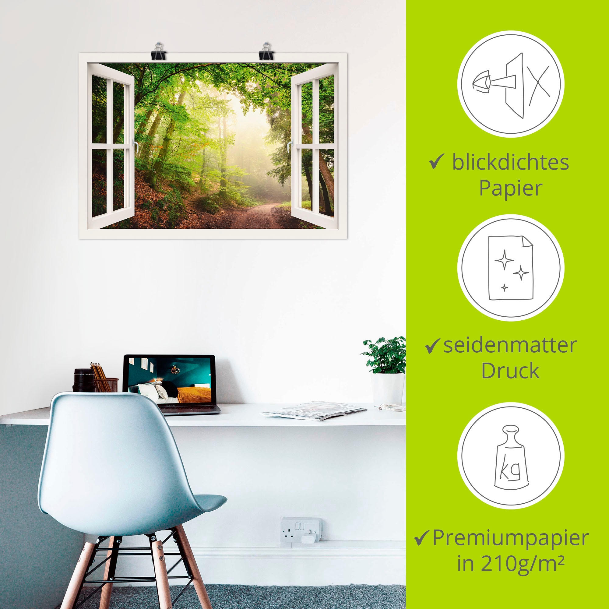 Artland Wandbild »Fensterblick Torbögen durch Bäume« Wald 1 Stk. tlg. als Leinwandbild, Poster in verschied. Größen