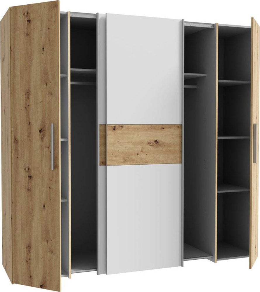 FORTE Kleiderschrank »Kalixtus, TOPSELLER, Made in Europe«, (B/H/T ca. 200x190x60 cm, 2 Schiebetüren, 2 Drehtüren, 8 Einlegeböden), Kombination aus Dreh- und Schwebetüren, mehrere Farben