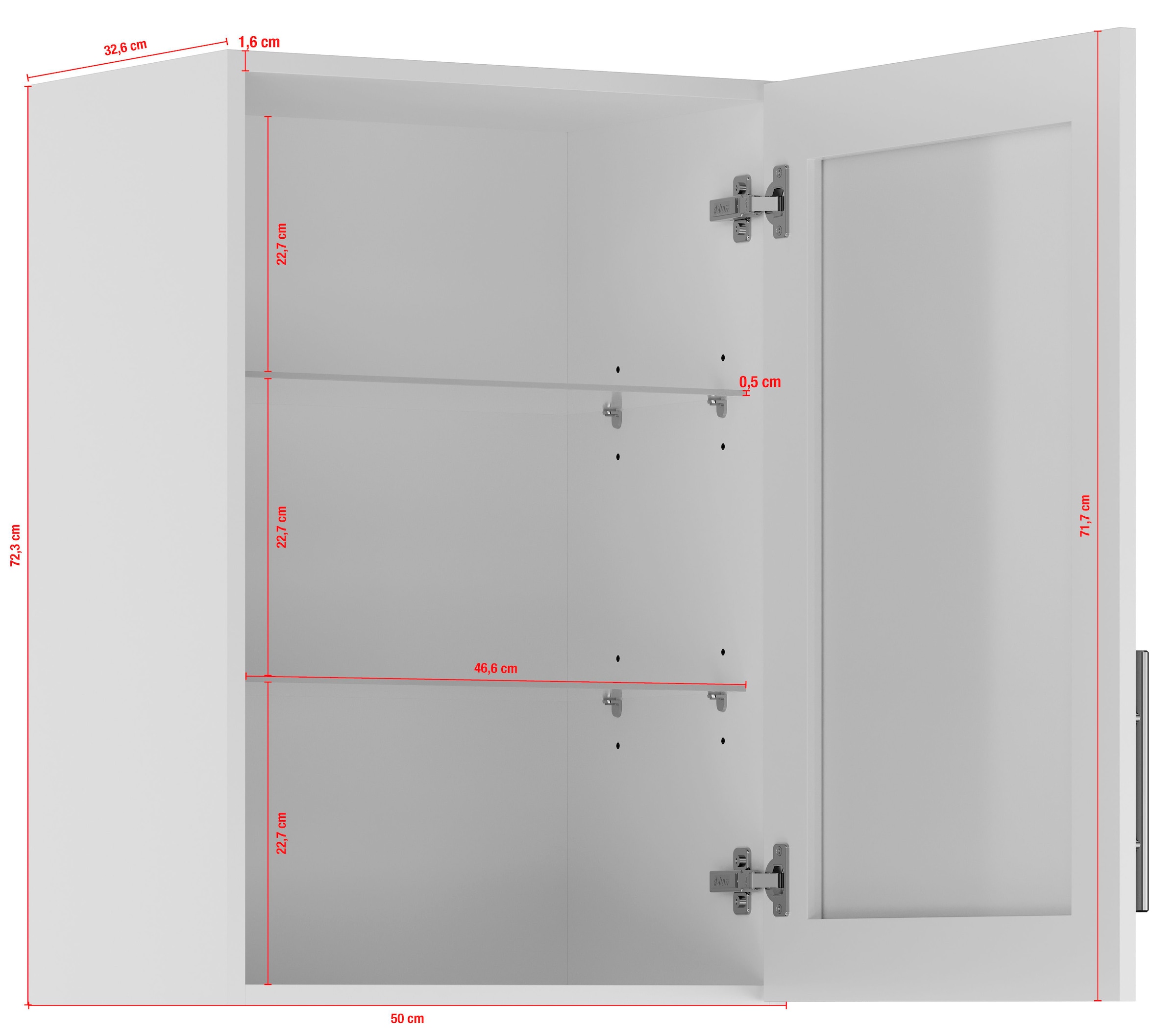 IMPULS KÜCHEN Glashängeschrank »"Turin", Breite/Höhe: 50 oder 60/72,3 cm« vormontiert, mit Glasdrehtür, mit verstellbarem Glasfachboden