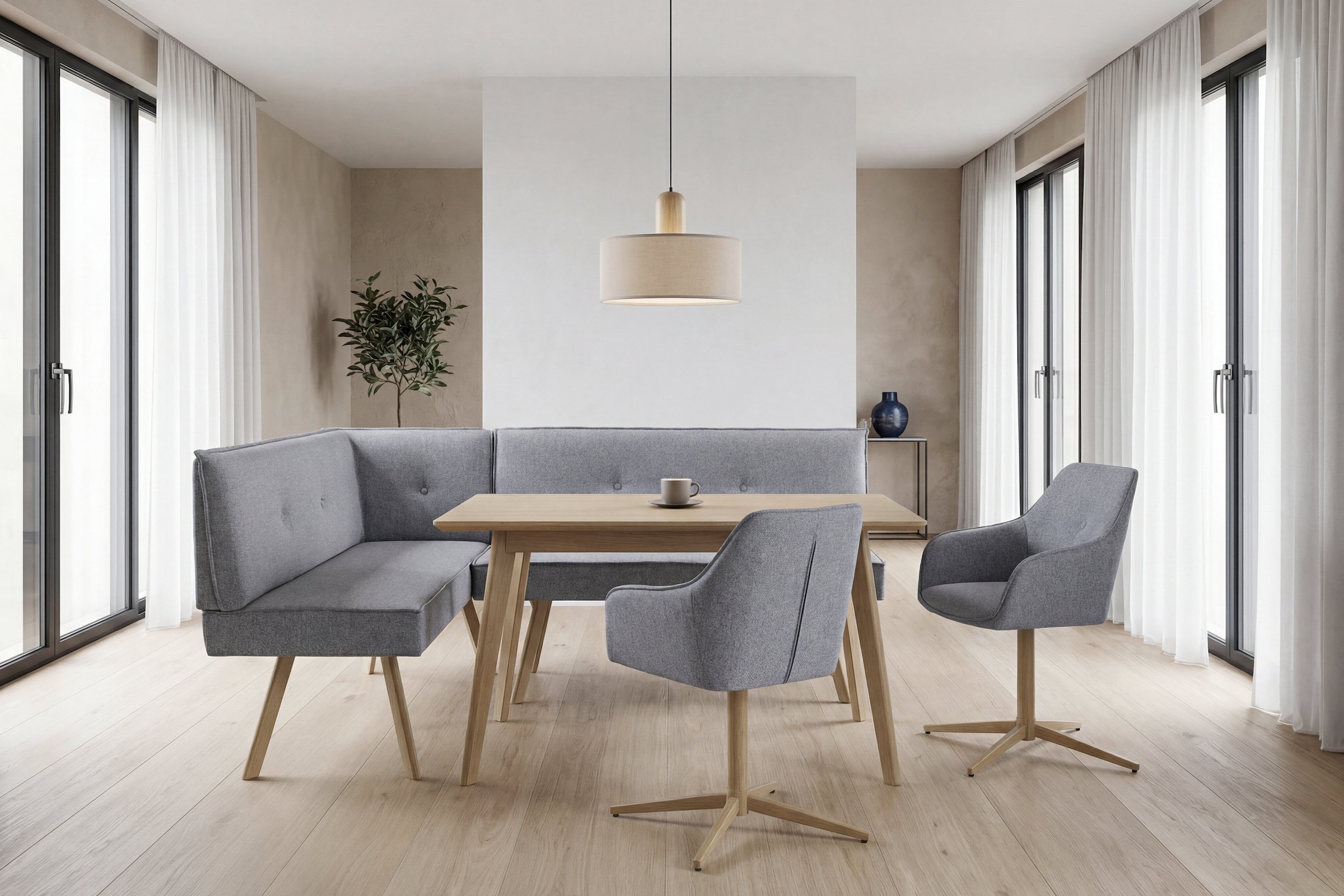 byLIVING Eckbank »OTTAWA« Webstoff, Taschenfederkern, umlaufendem Keder und Zierknöpfen