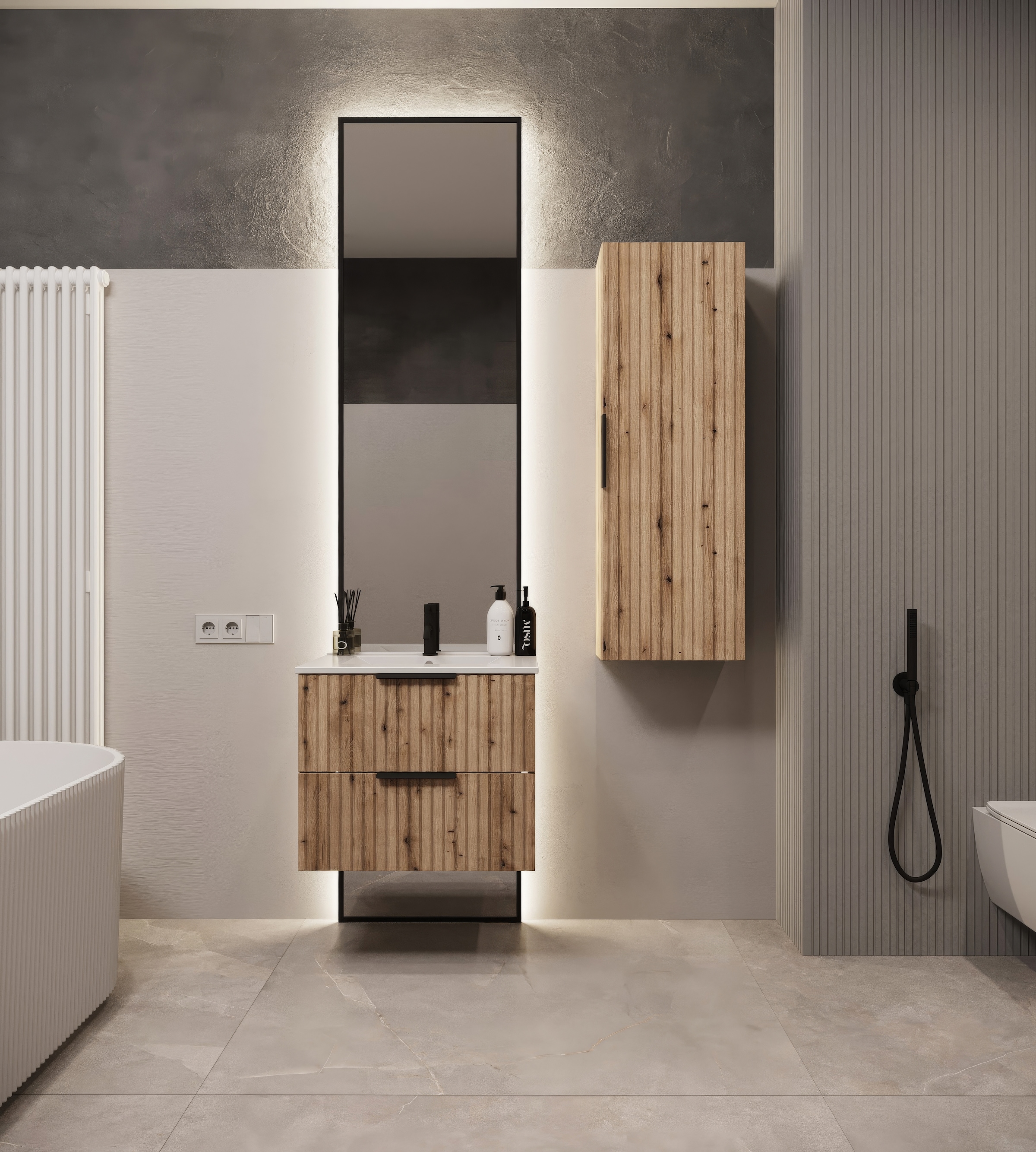 welltime Waschtisch "TIBU mit Waschbecken. 2 Schubladen. 2 Breiten (60/80cm) und 4 Farben" Badschrank mit Waschbecken, Softclose, Maße B/H/T: 61/53/47 cm