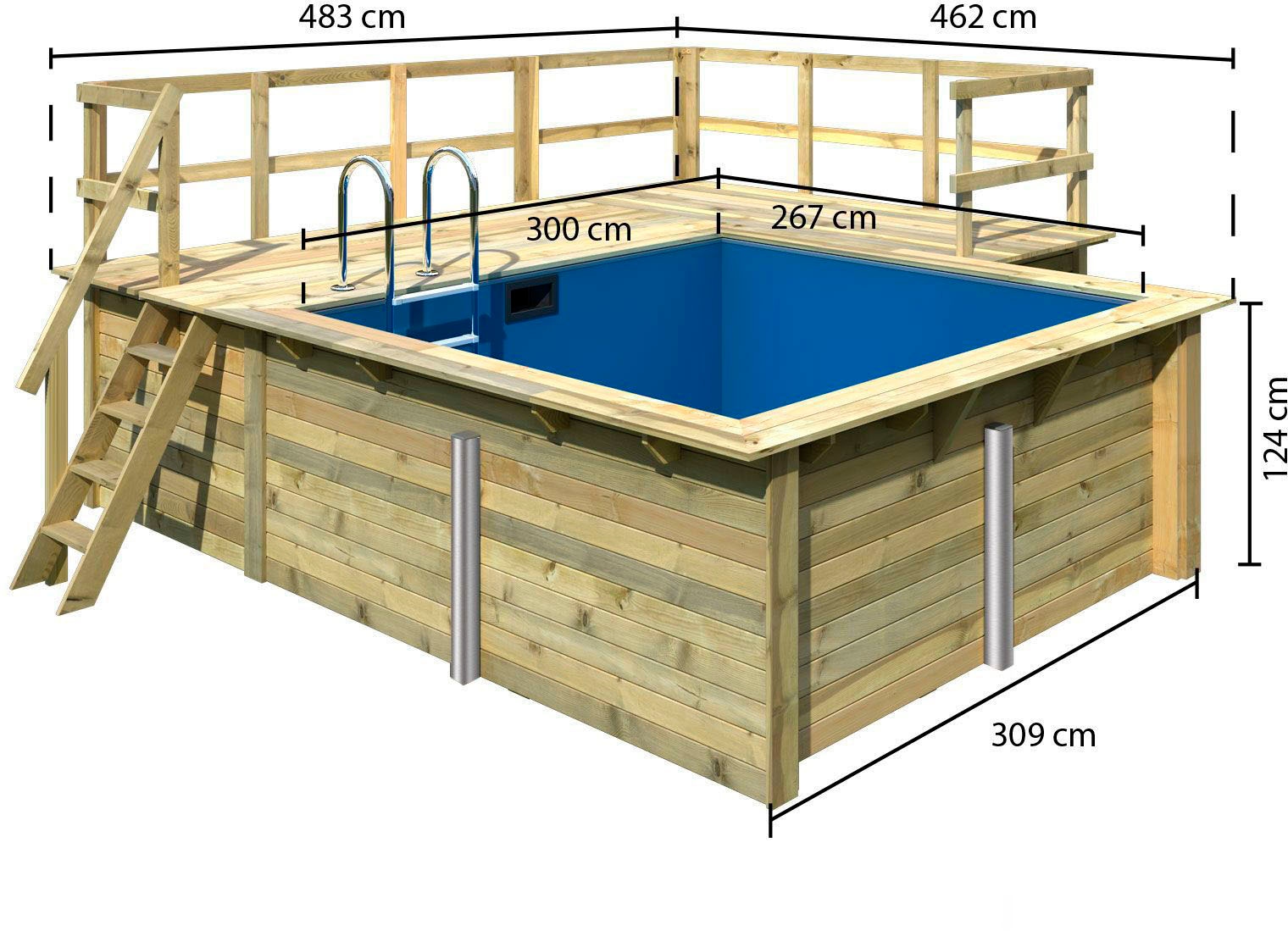 Karibu Rechteckpool »Milano B« BxLxH: 462x483x124cm, mit Sonnenterrasse