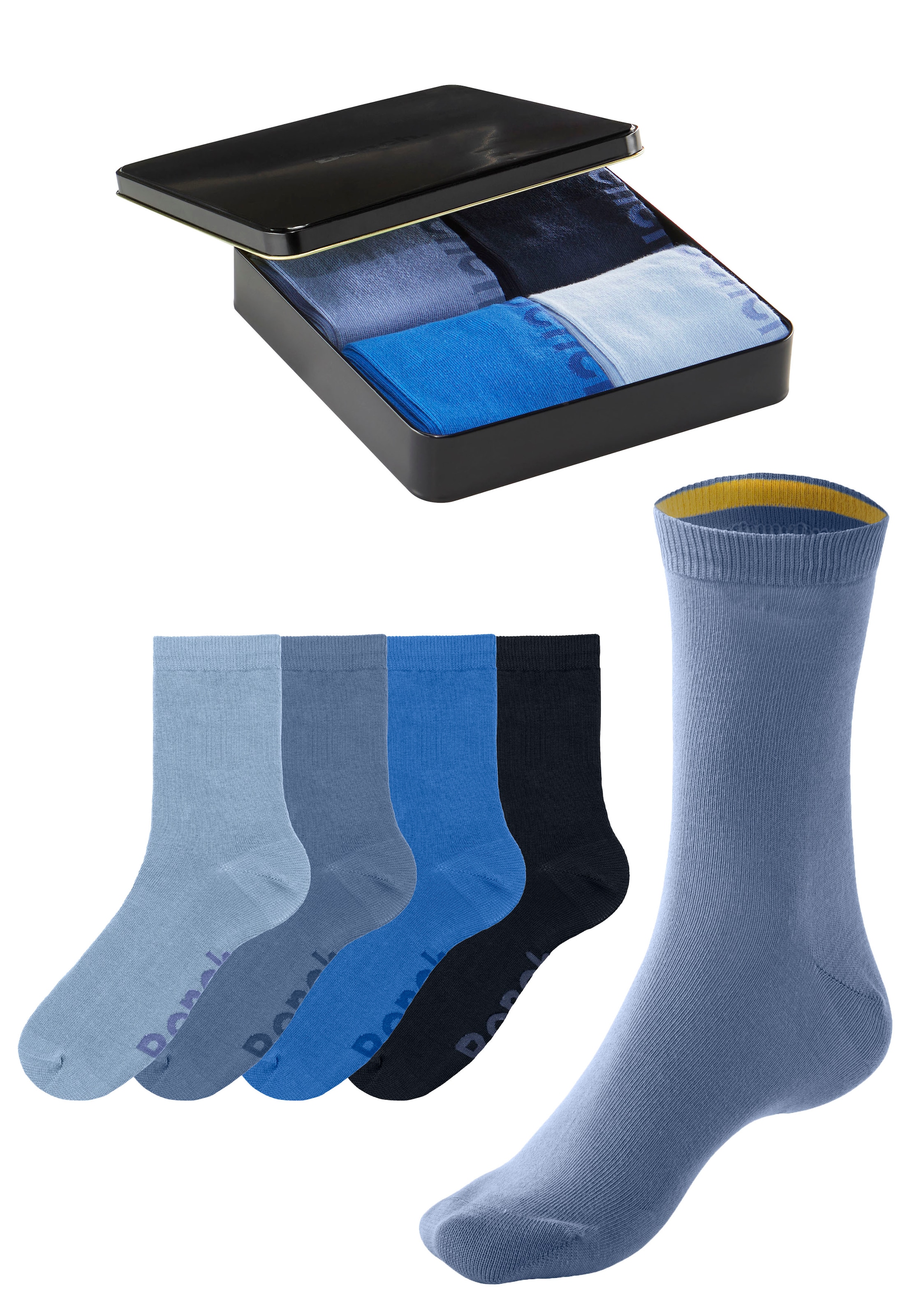 Bench. Socken, (Dose, 4 Paar), mit farbigen Innenbündchen, sortiert in edler Geschenkdose