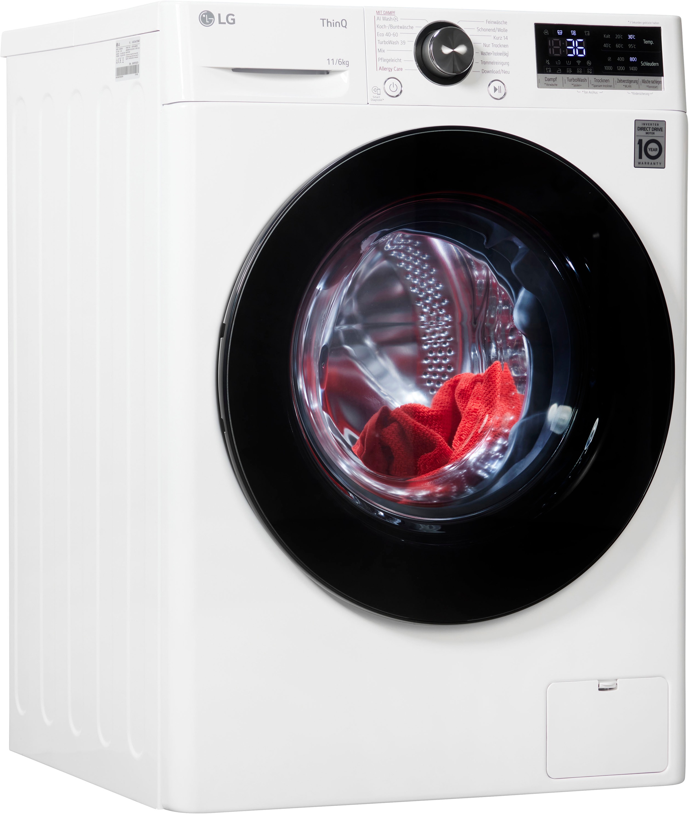 LG, Waschtrockner »W4WR70E6Y« Serie 7 11 kg /6 kg 71 dB(A), weiß, Inverter Direct Drive : energieeffizienter, langlebiger und leiser Motor mit 10 