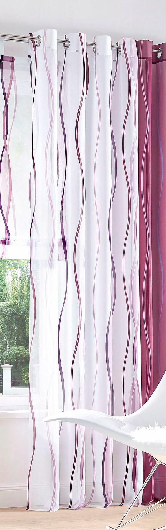 my home Gardine »Dimona«, (2 St.), 2-er Set, transparent, Voile, Polyester,  Wellen