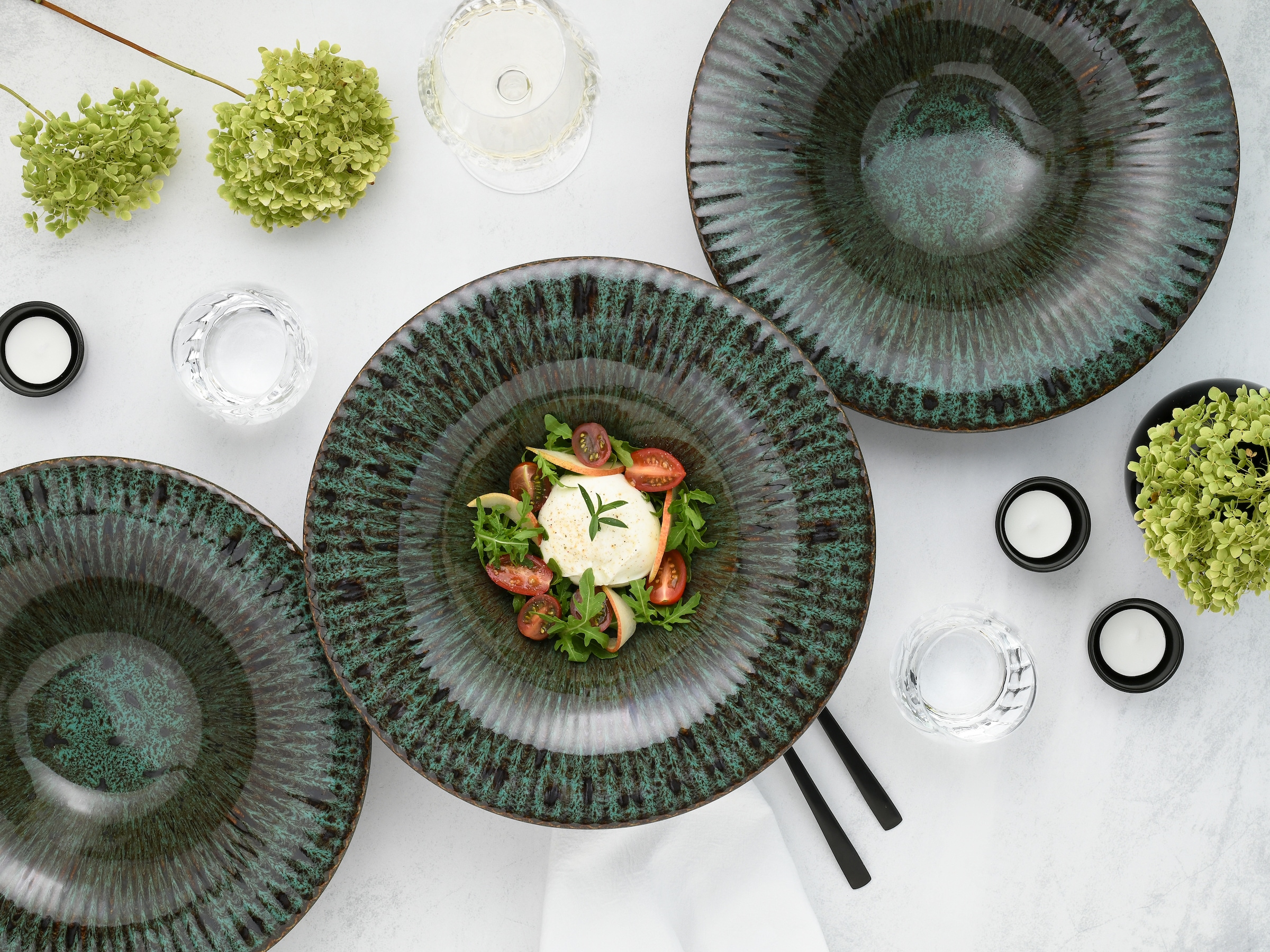 CreaTable Teller »Allegra Magic, Gourmetteller, 4-tlg.« Moderne Coupeform, Reaktivglasur