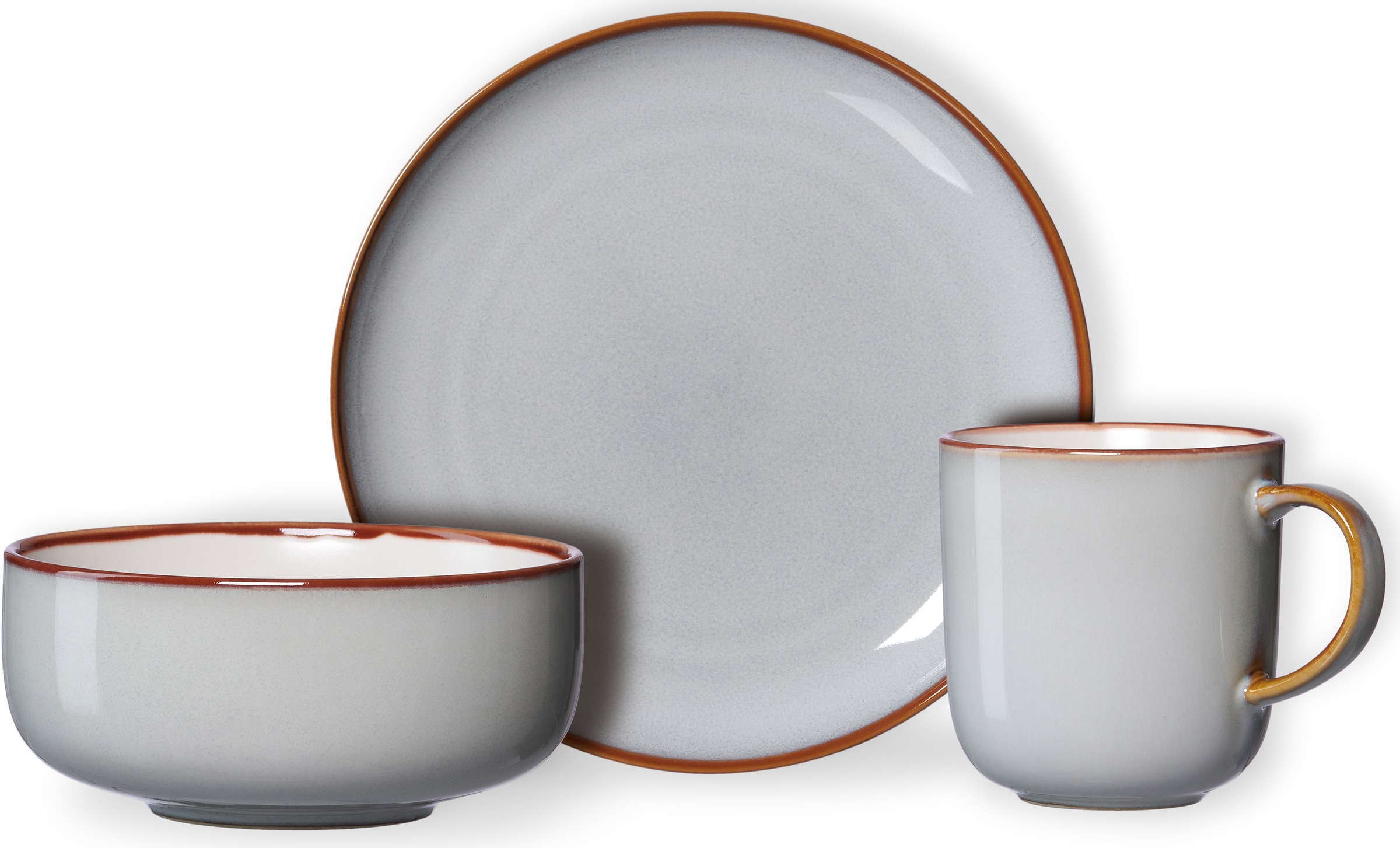 Ritzenhoff & Breker Frühstücks-Geschirrset »Portofino (Teller, Schale, Kaffeebecher)«, (Set, 12 tlg., 4 Kaffeebecher (400 m), 4 Schalen (600 m), 4 Teller Flach (Ø 20,5 cm), Reativglasur, jedes Teil ein Unikat, 12 Teile, für 4 Personen