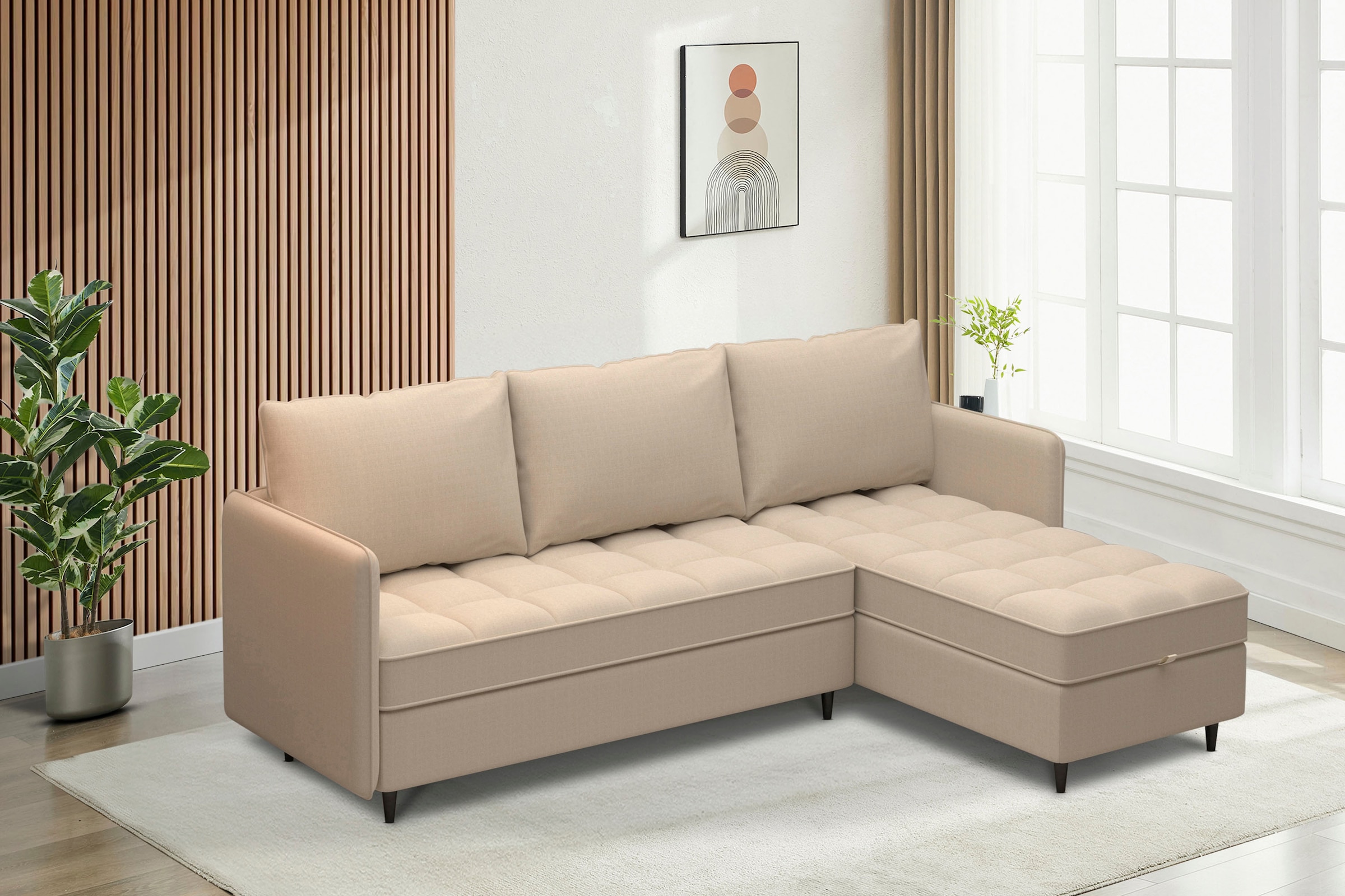 Dorel Home Ecksofa »LINDHUS, L-Form, verschiedene Stellvarianten, Loungesofa, Schlaf-Liege«, Wohnlandschaft, mit Recamiere, großer Bettkasten, Cord, Chenille