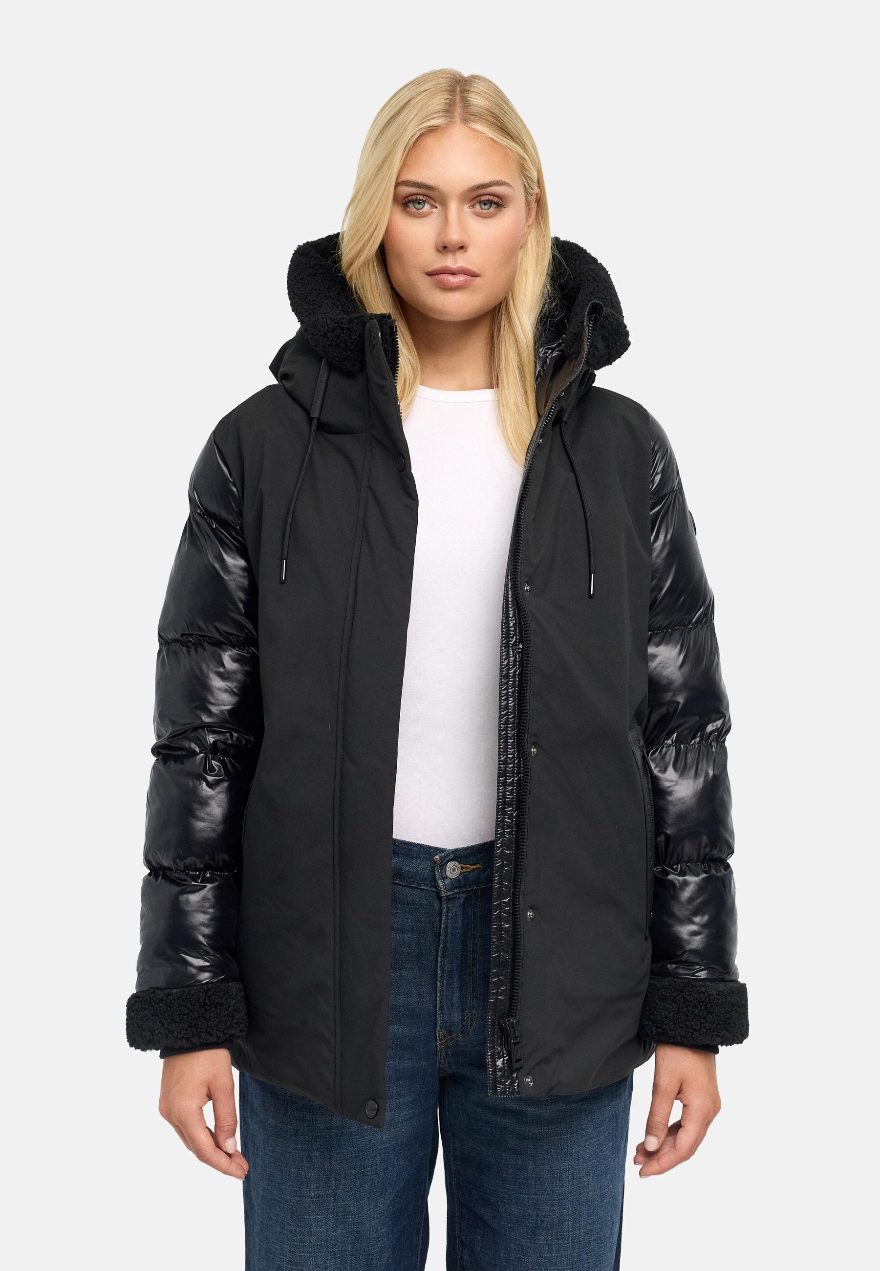 Navahoo Winterjacke »Winterjacke Herzschmelz 14« mit Kapuze Warme Damen Jacke mit Teddy-Kunstfell Details