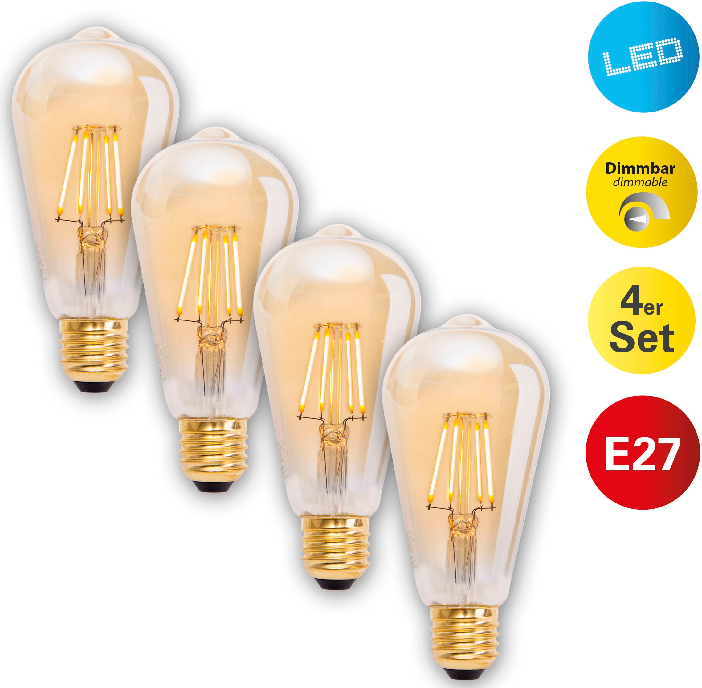 näve LED-Leuchtmittel, E27, 4 St., Warmweiß, 4er-Set LED Leuchtmittel E27/4W,2000K; 320lm; SKI/IP20