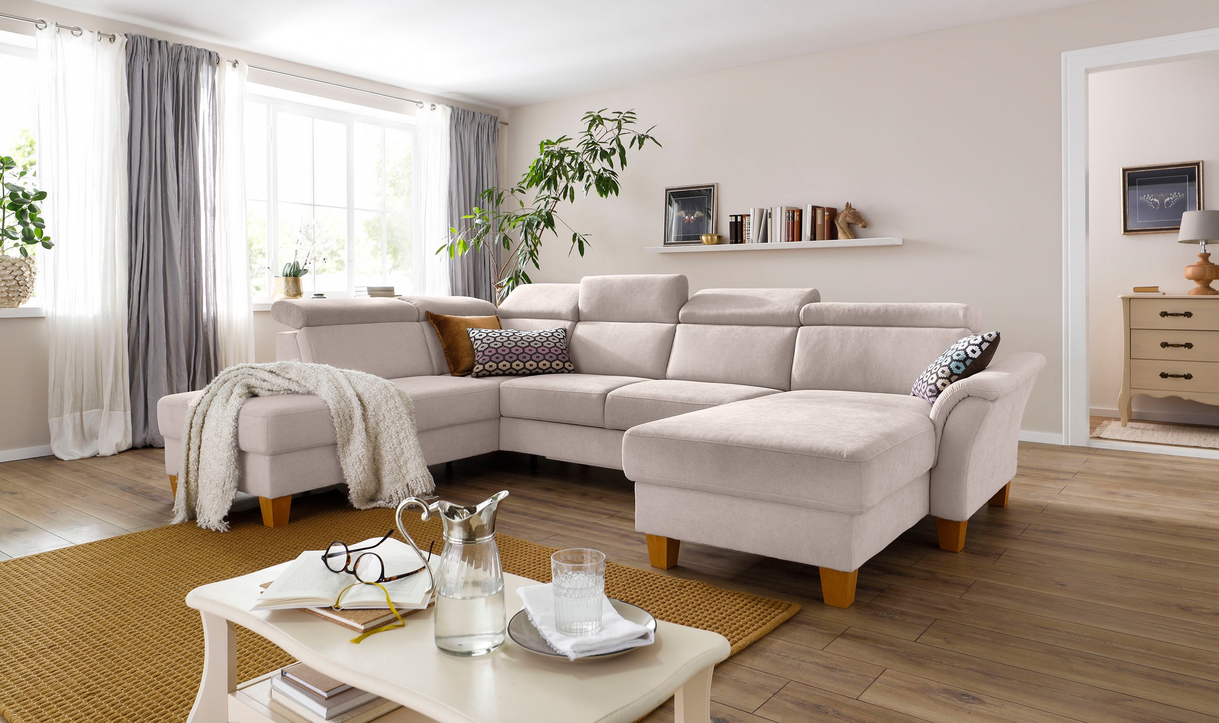 Home affaire Wohnlandschaft »Conville U-Form«, Kopfteilverstellung wahlweise mit Bettfunktion und Bettkasten