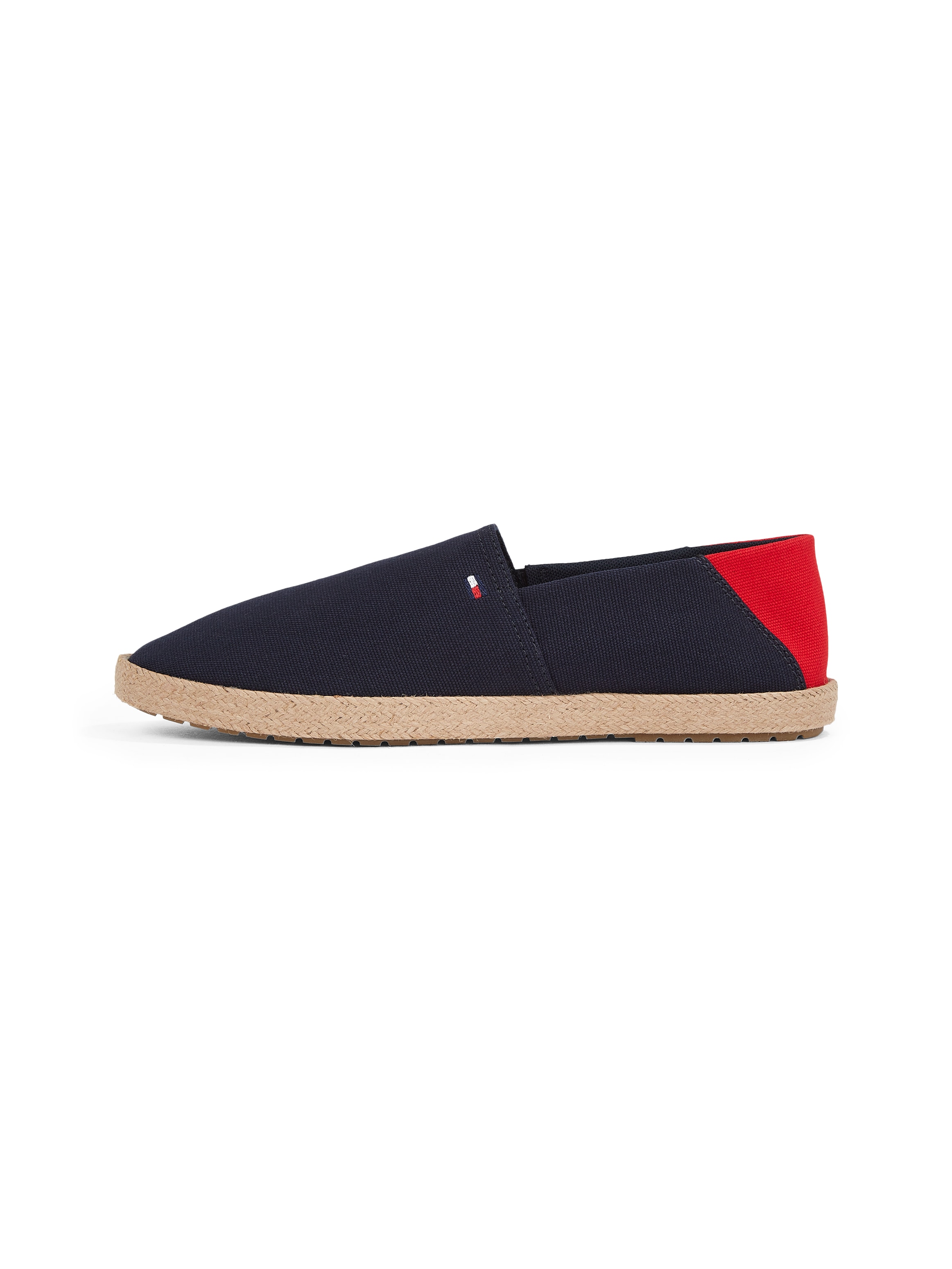 Tommy Hilfiger Slipper »HILFIGER ESPADRILLE CORE TEXTILE«, Schlupfschuh, Espadrilles, Sommerschuh, Kontrastbesatz an der Ferse