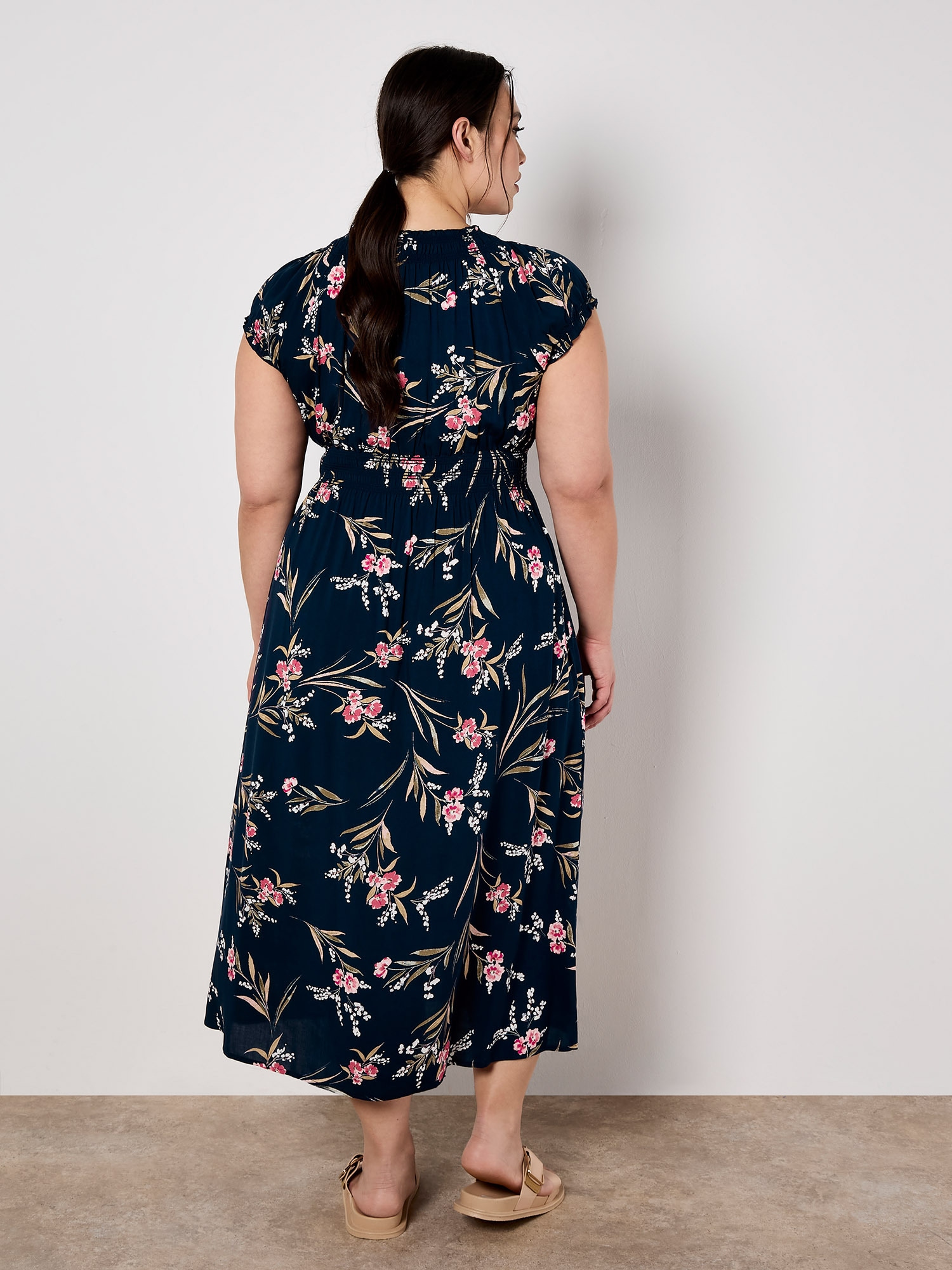Apricot Druckkleid »Florales Maxikleid« mit gesmokter Taille