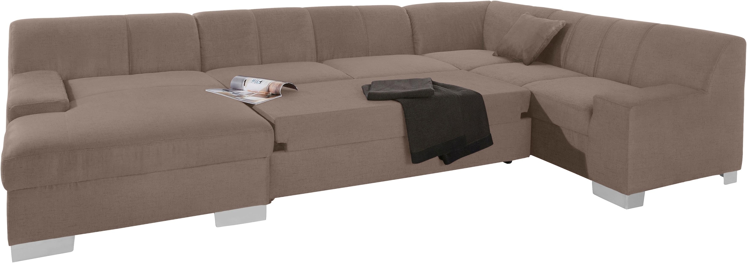 DOMO collection Wohnlandschaft »Bero, elegant und zeitlos, flache Armlehnen, U-Form«, fester Sitzkomfort, wahlweise mit Bettfunktion
